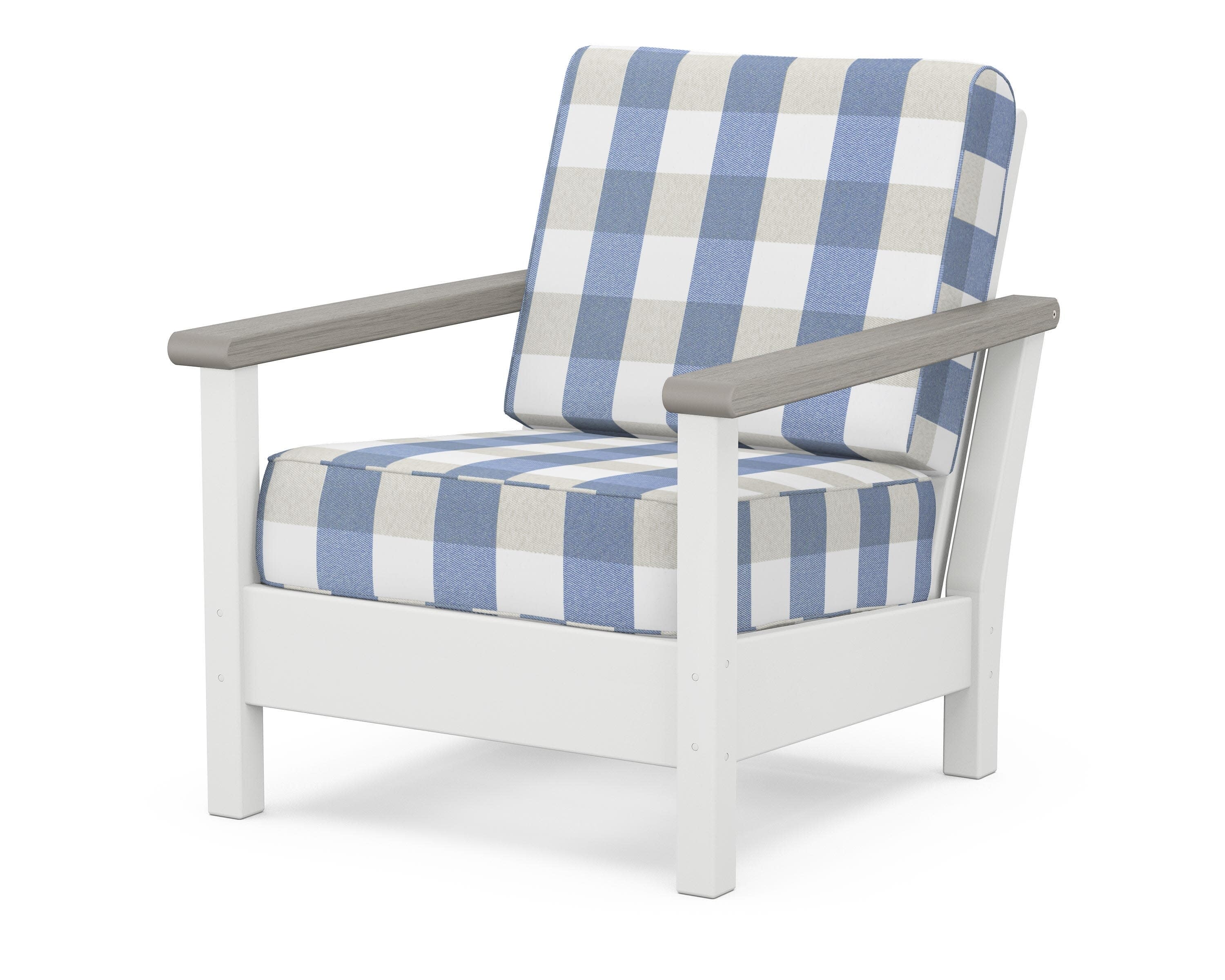 Harbour Deep Seating Chair in White / Driftwood / Buffalo Plaid Sky Blue