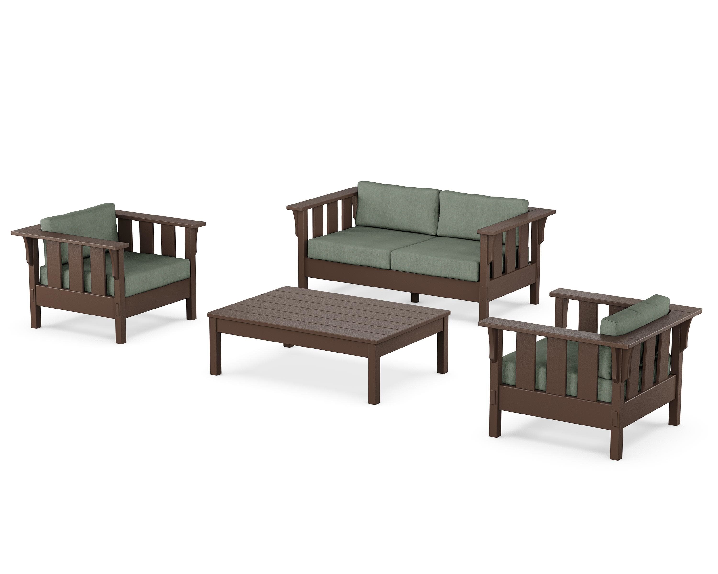 Acadia 4-Piece Deep Seating Set with Loveseat in Mahogany / Cast Sage