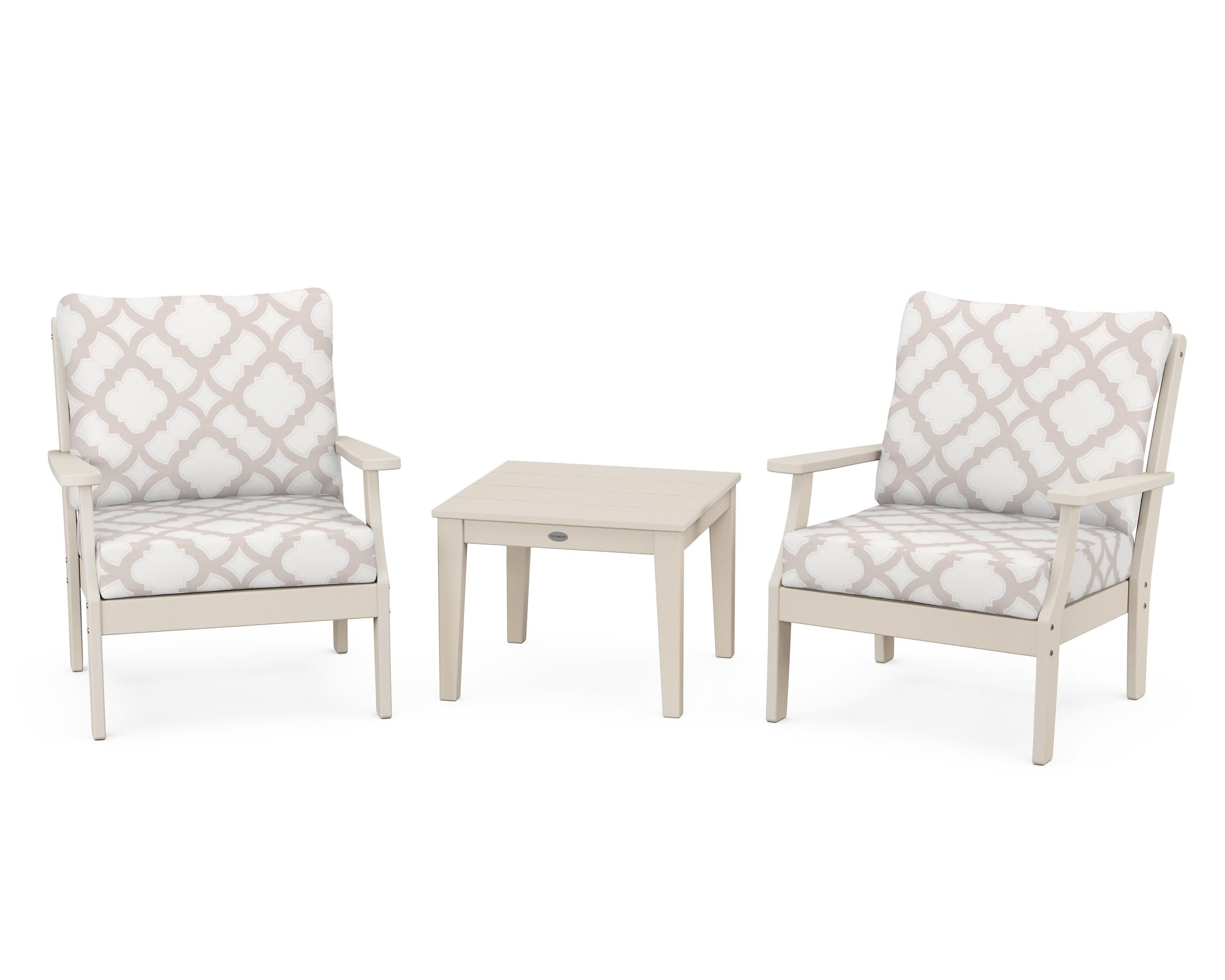 Braxton 3-Piece Deep Seating Set in Sand / Trellis Dune Burlap