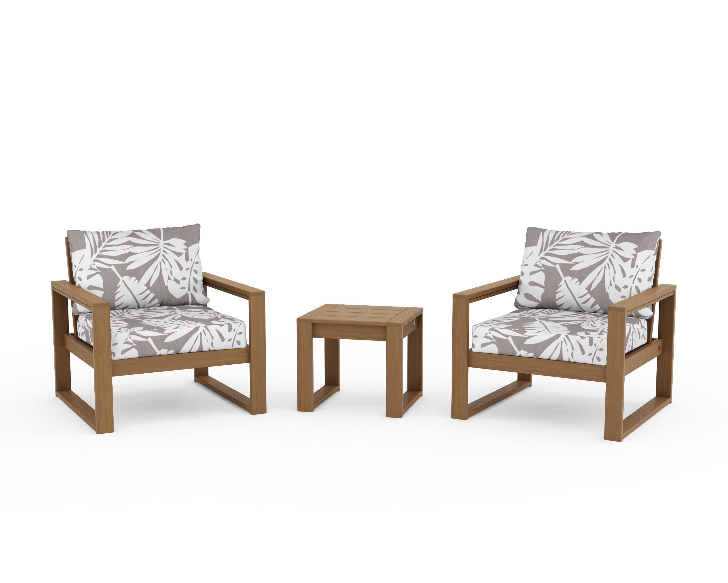 EDGE Sectional 3-Piece Deep Seating Set in Natural / Leaf Grey Mist