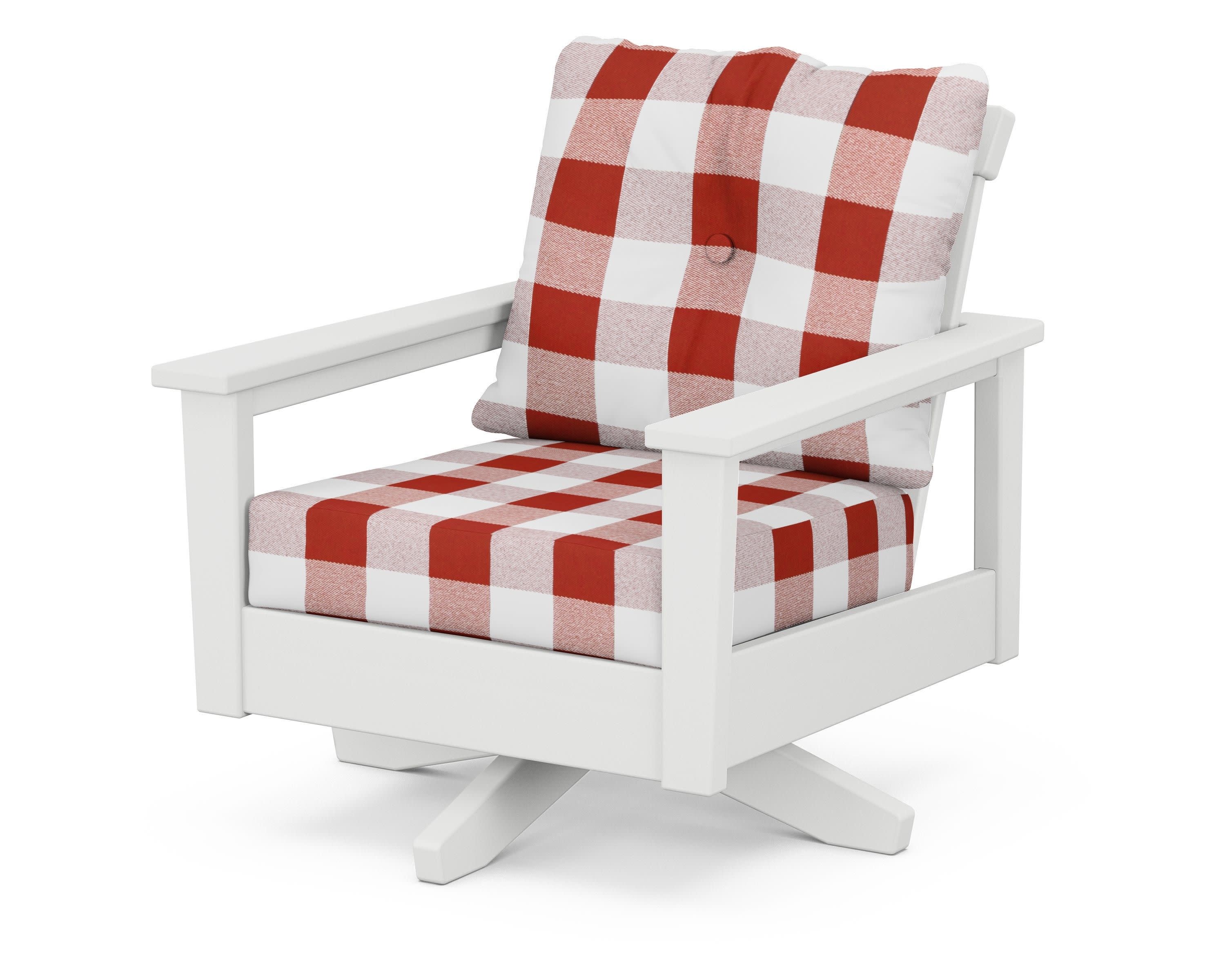 Prescott Deep Seating Swivel Chair in White / Buffalo Plaid Crimson