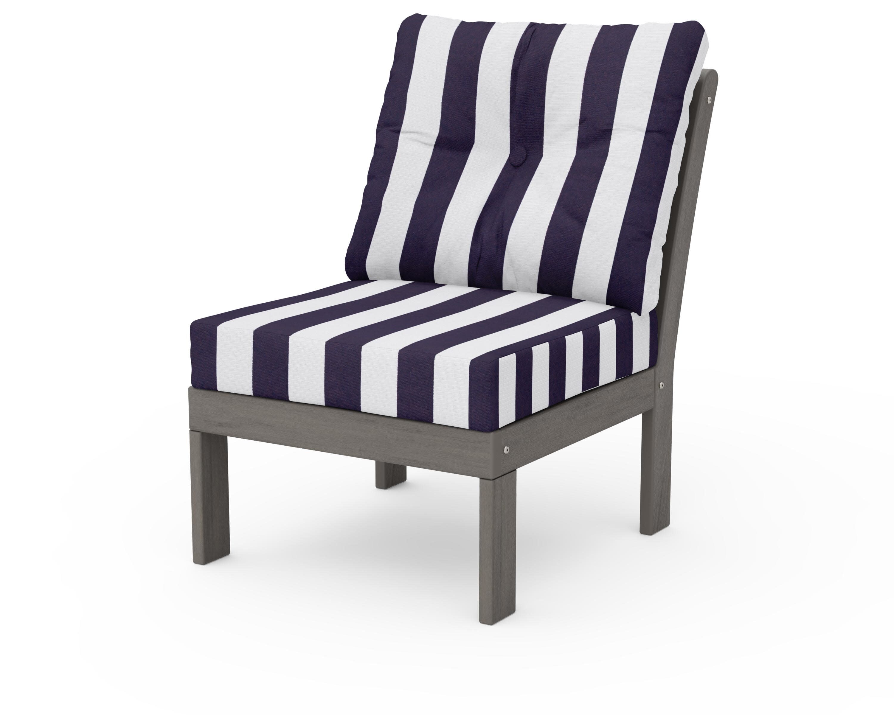 Vineyard Modular Armless Chair in Driftwood / Cabana Stripe Navy
