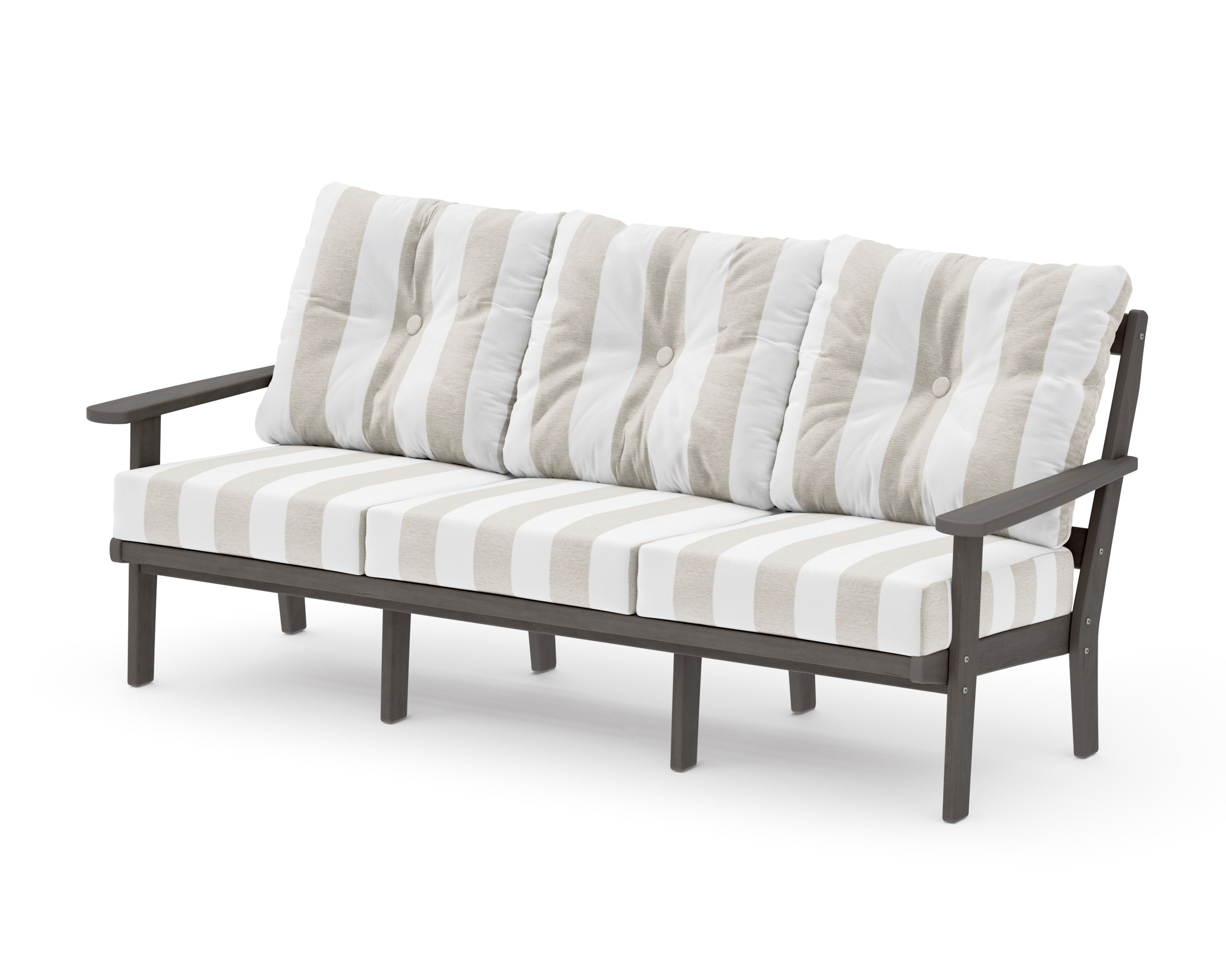 Mission Deep Seating Sofa in Driftwood / Cabana Stripe Dune Burlap