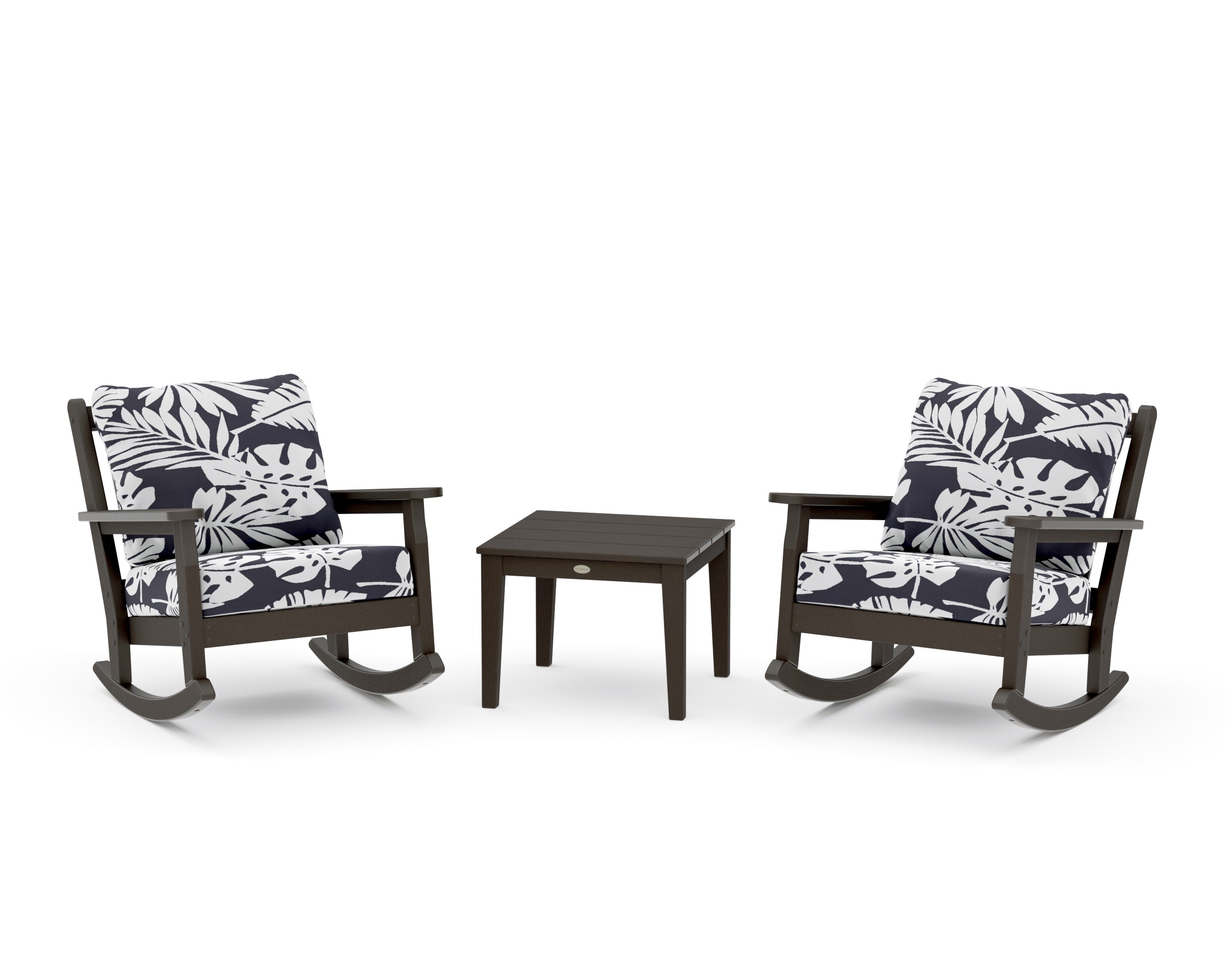 Chippendale 3-Piece Deep Seating Rocker Set in Vintage Coffee / Leaf Navy