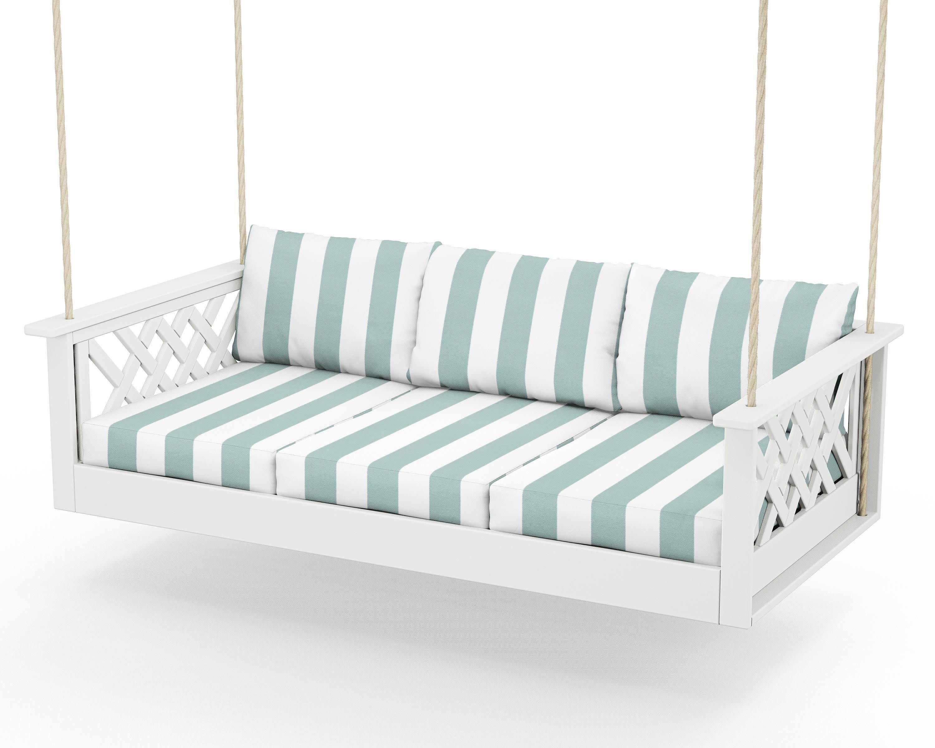 Wovendale Daybed Swing in White / Cabana Stripe Glacier Spa