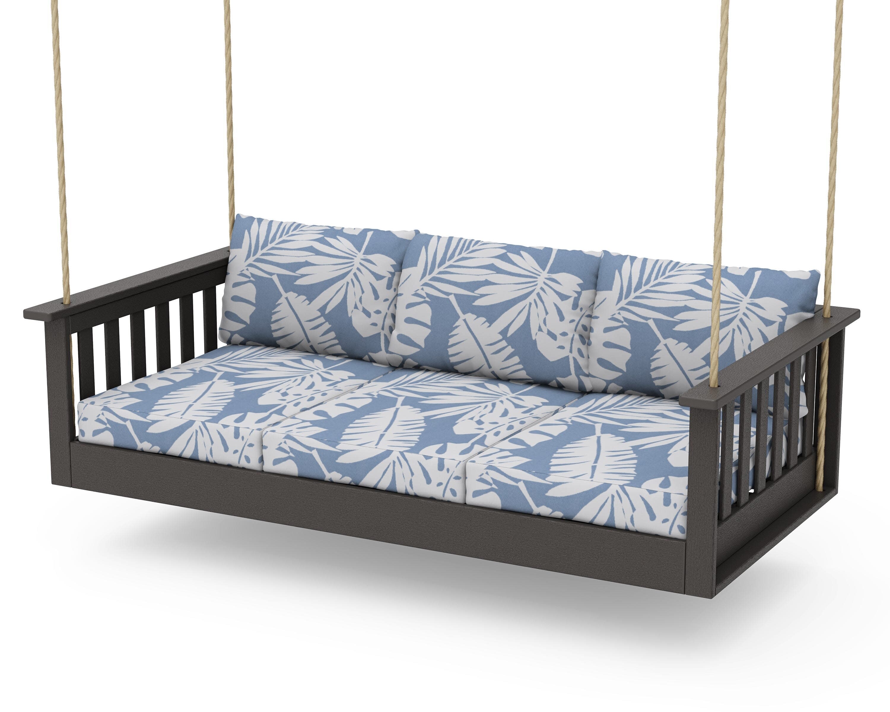 Vineyard Daybed Swing in Vintage Coffee / Leaf Sky Blue