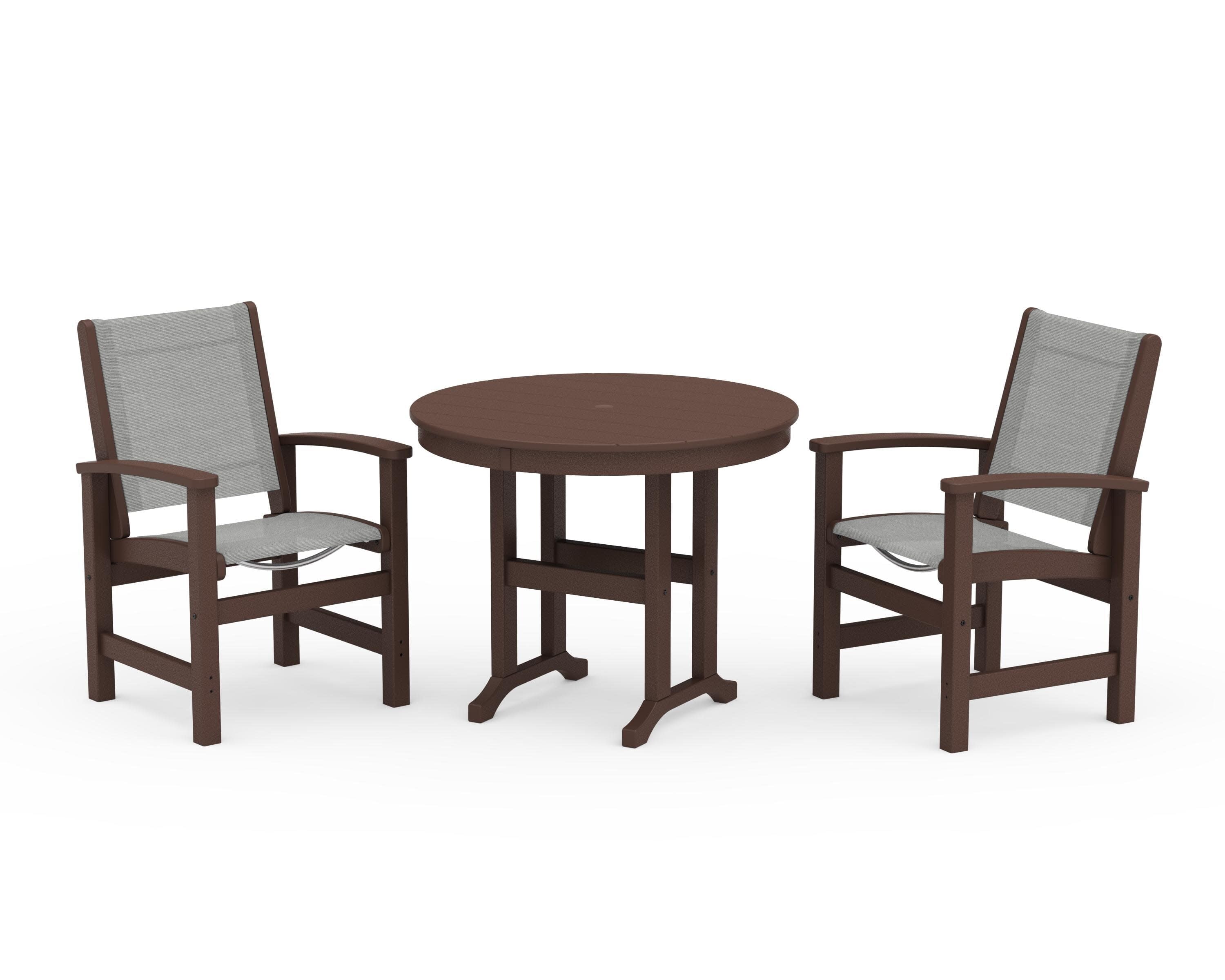 Coastal 3-Piece Round Dining Set in Mahogany / Metallic Sling