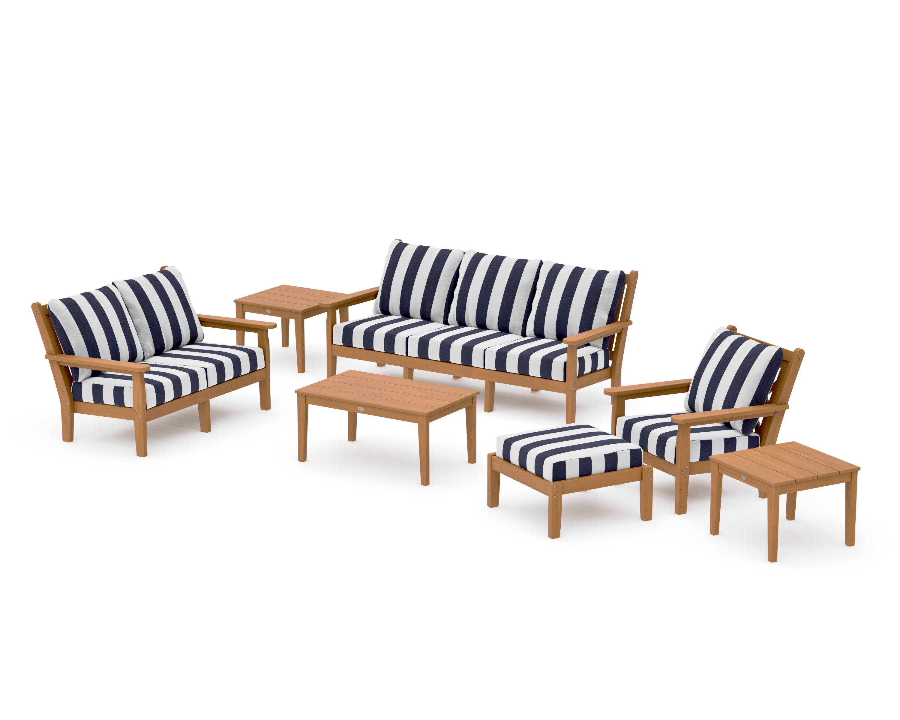 Chippendale 7-Piece Deep Seating Set in Natural / Cabana Stripe Navy