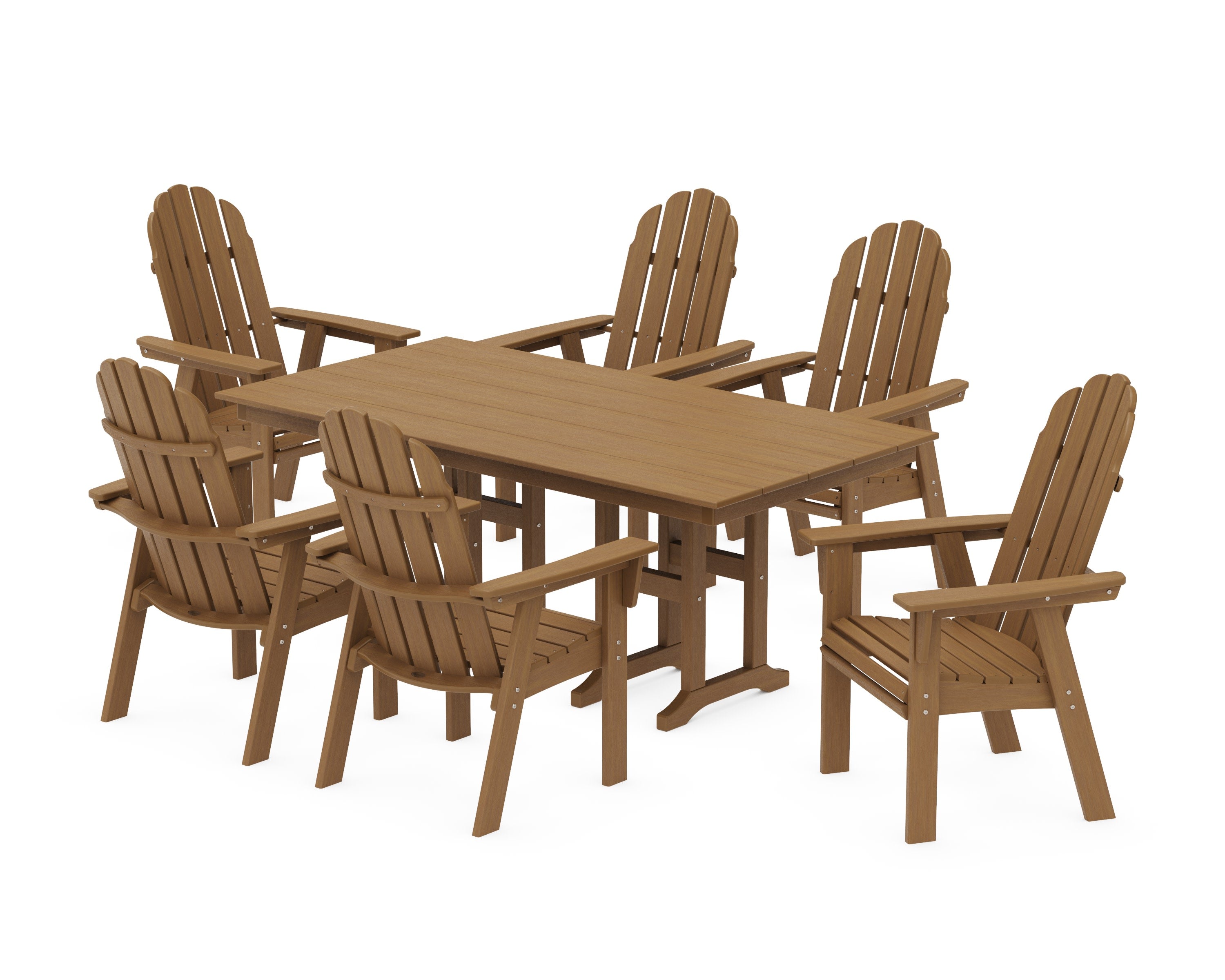 Vineyard Curveback Adirondack Chair 7-Piece Farmhouse Dining Set in Natural