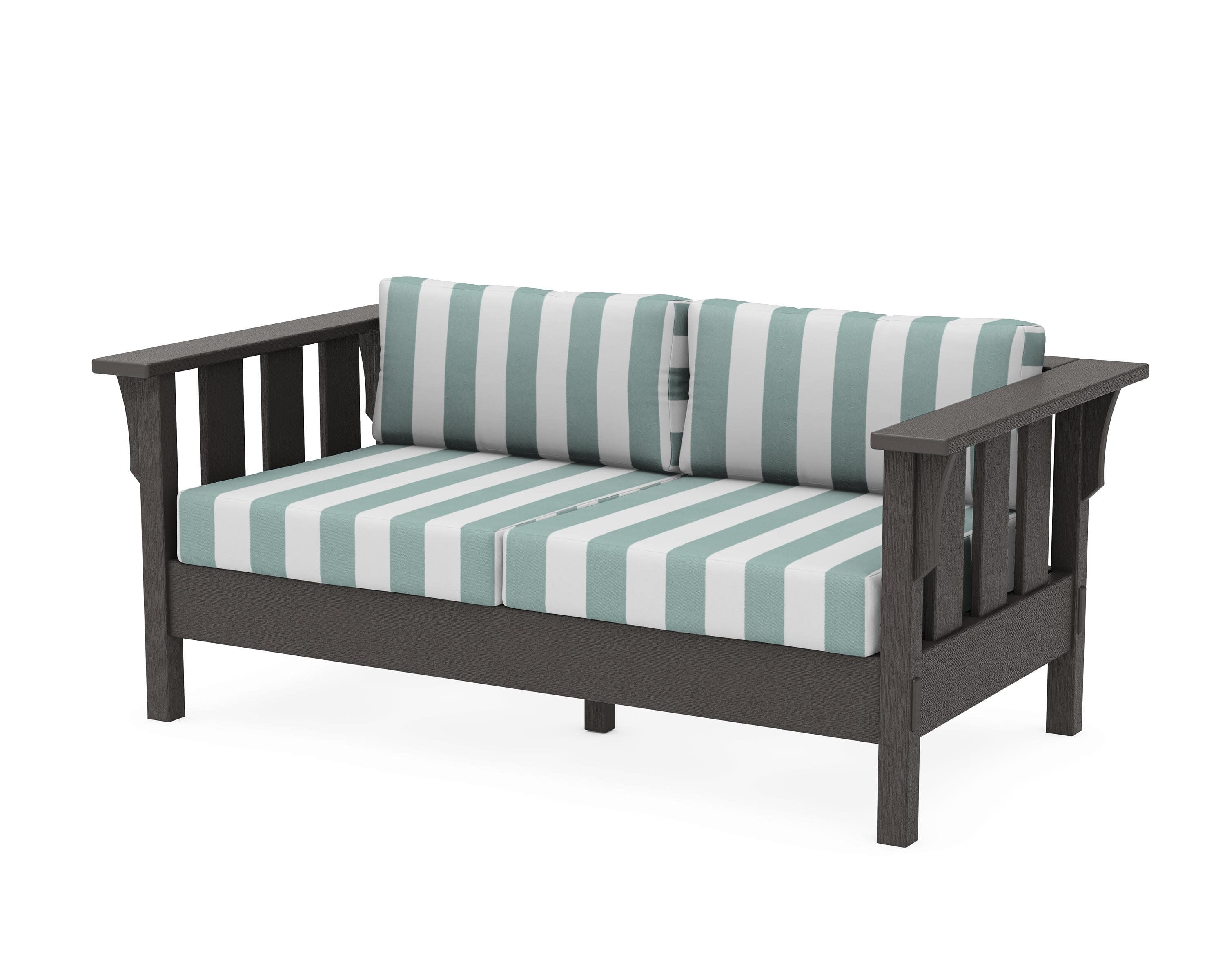 Acadia Deep Seating Loveseat in Vintage Coffee / Cabana Stripe Glacier Spa