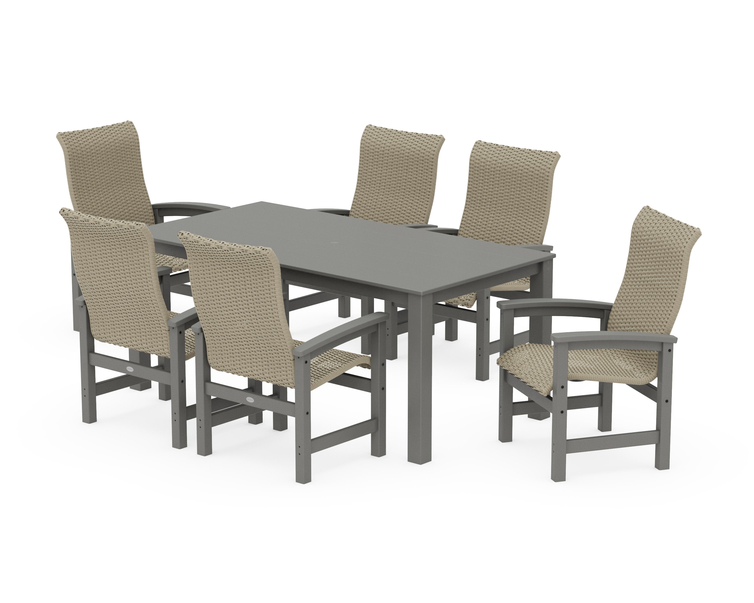Coastal Woven High-Back Arm Chair 7-Piece Parsons Dining Set