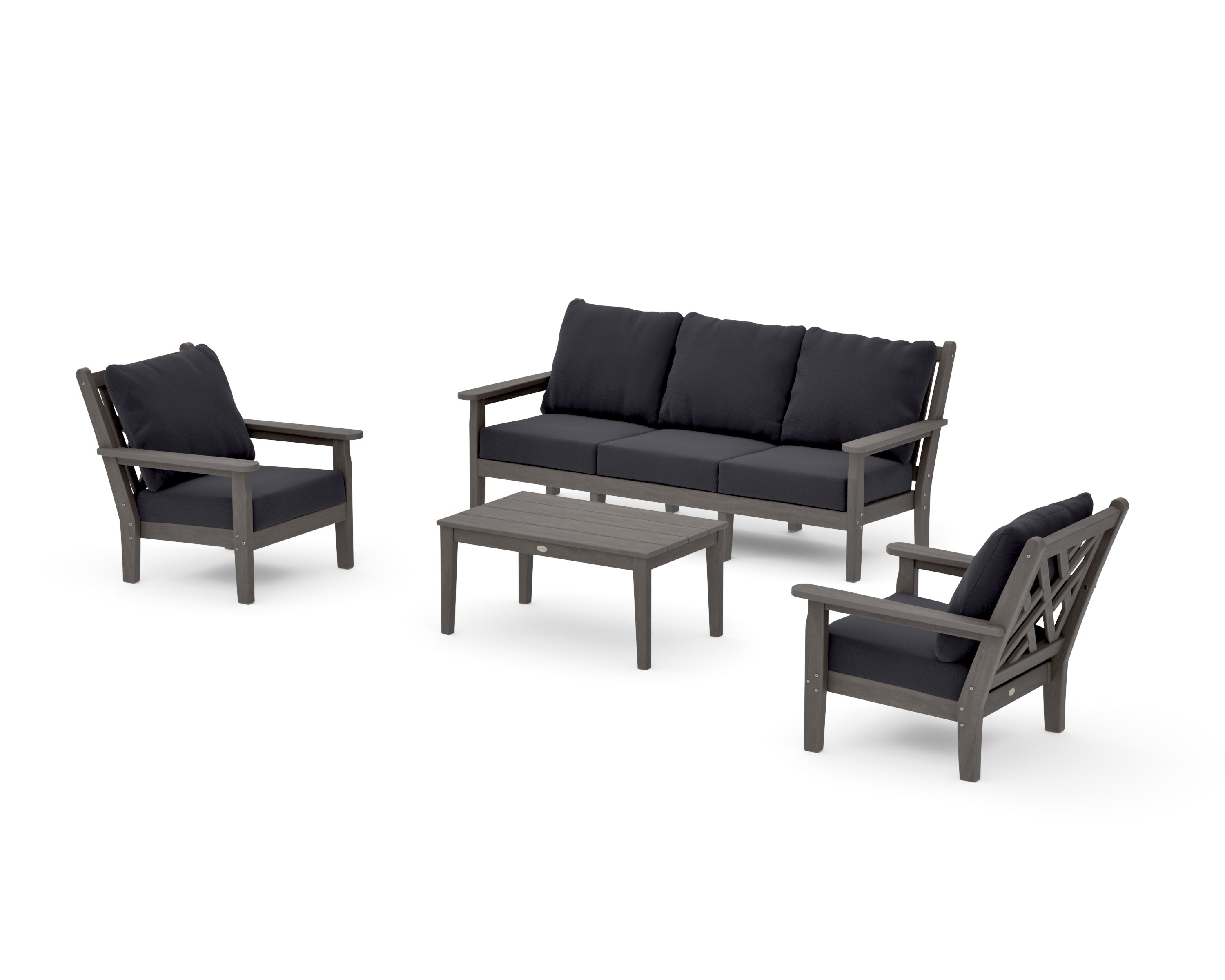 Chippendale 4-Piece Deep Seating Set with Sofa in Driftwood / Midnight Linen