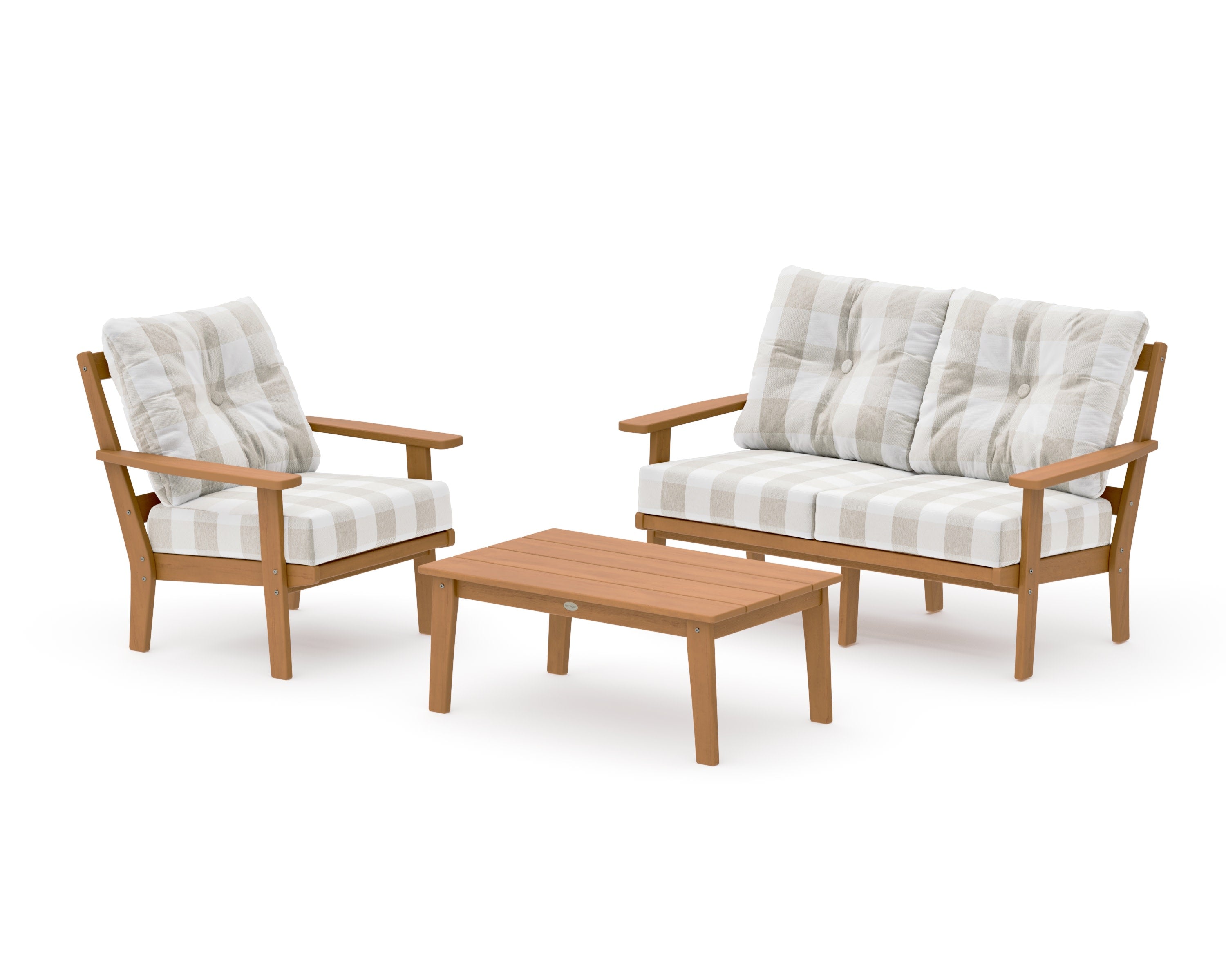 Prairie 3-Piece Deep Seating Set with Loveseat in Natural / Buffalo Plaid Dune Burlap