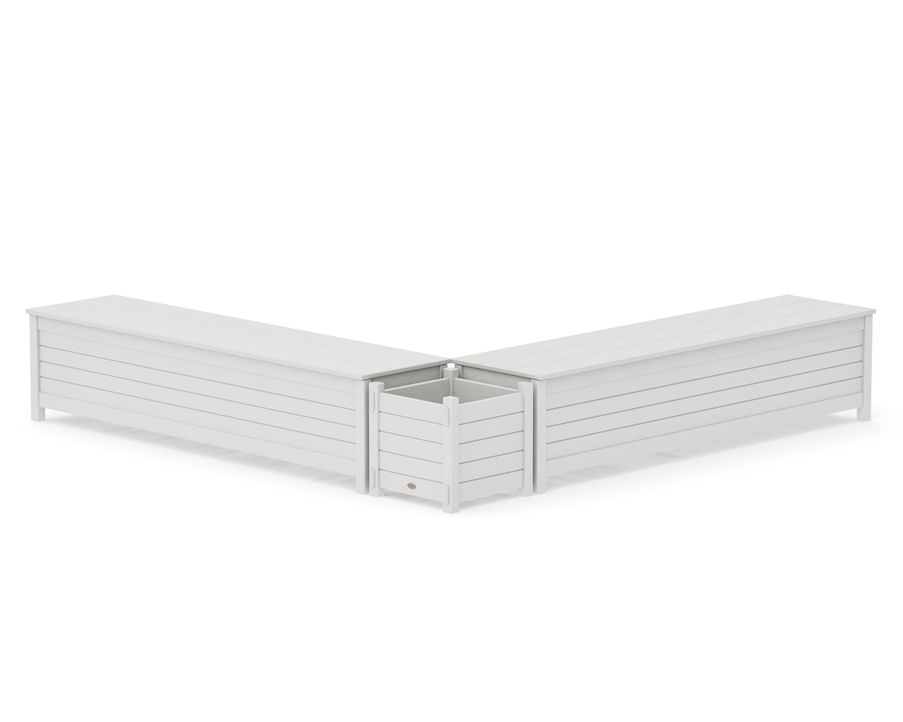 72" Nautical L- Shaped Planter Storage Bench Set in Vintage White