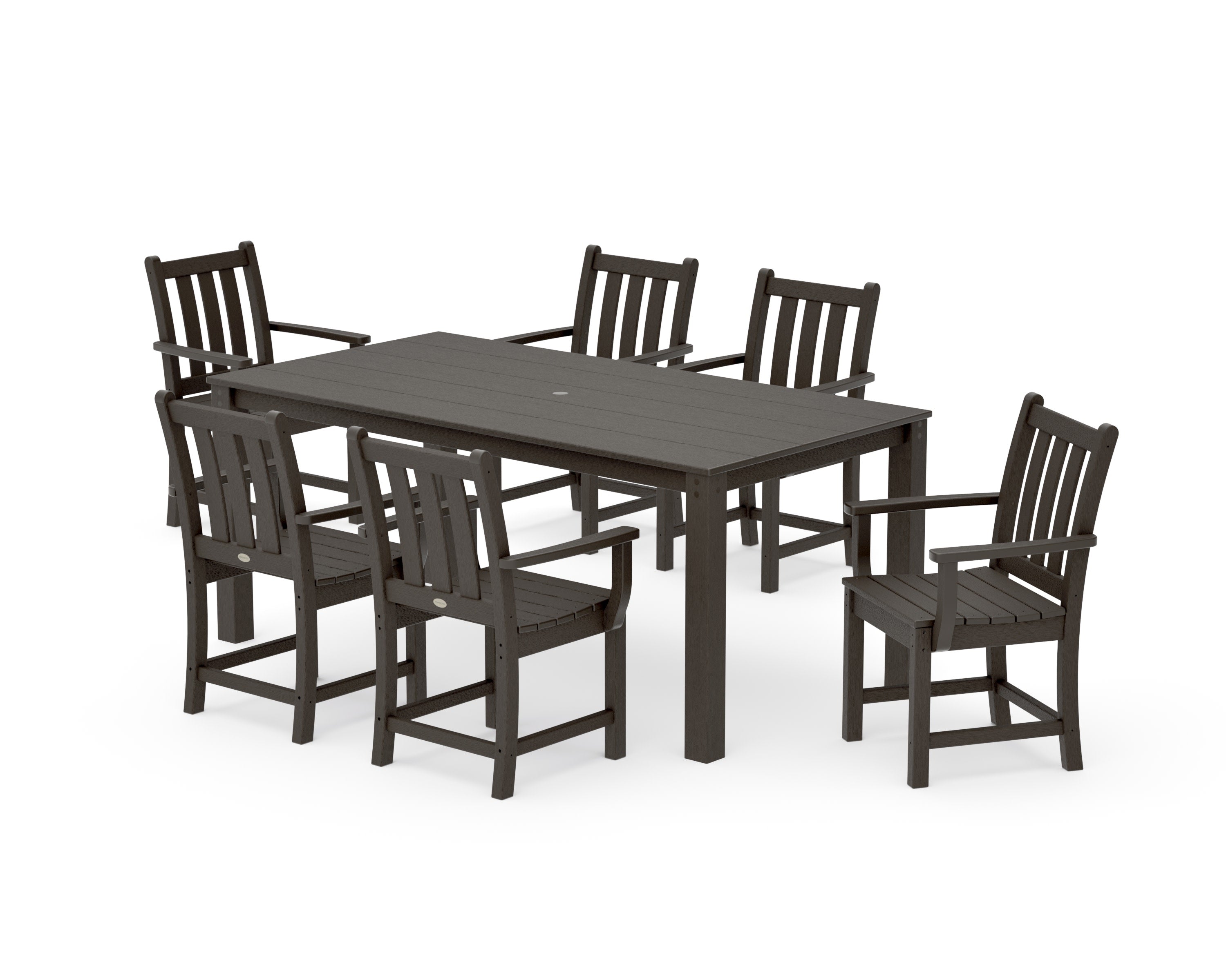 Traditional Garden Arm Chair 7-Piece Parsons Dining Set in Vintage Coffee