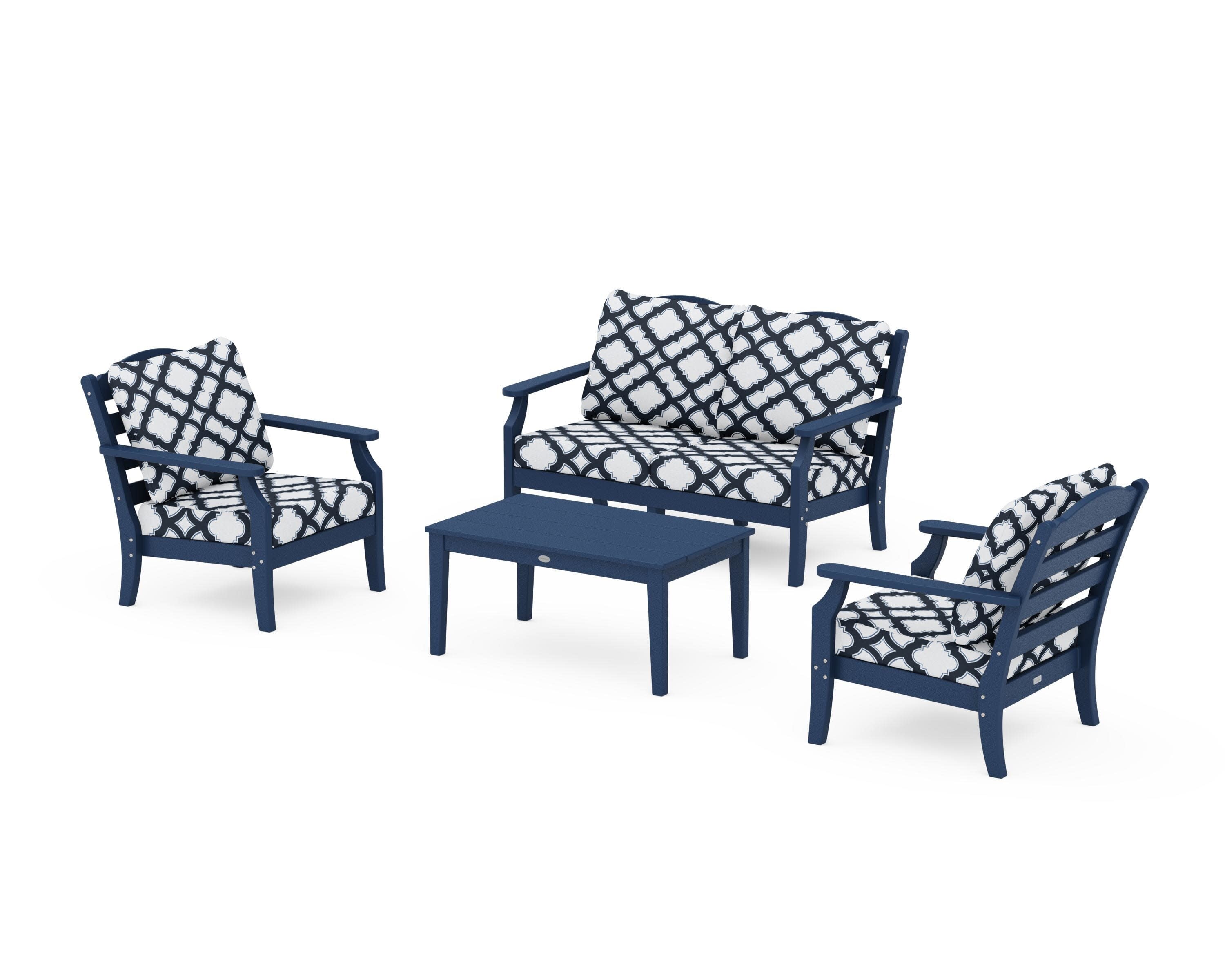 Savannah 4-Piece Deep Seating Set with Loveseat in Navy / Trellis Marine Indigo