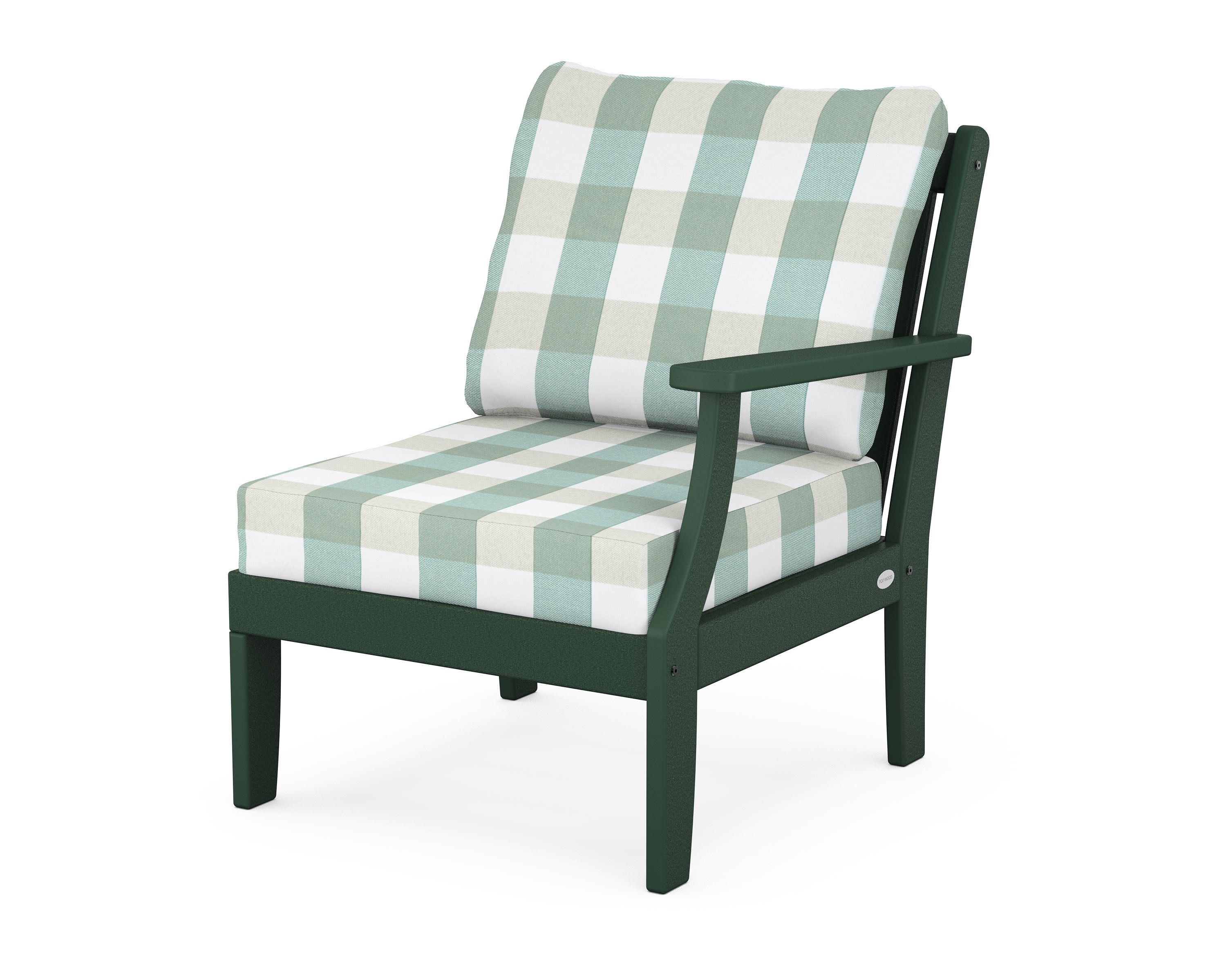 Braxton Modular Right Arm Chair in Green / Buffalo Plaid Glacier Spa