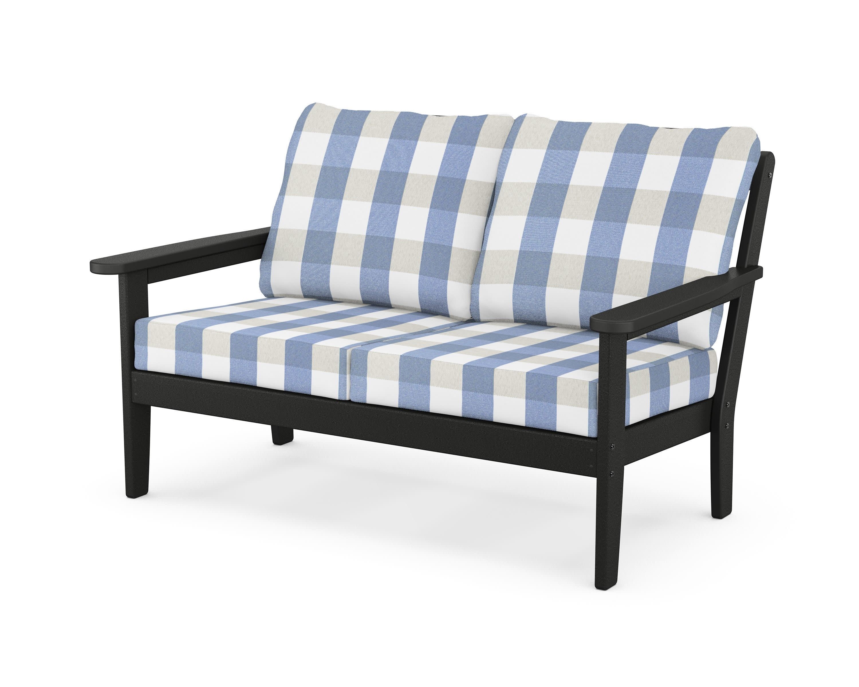 Cottage Deep Seating Loveseat in Black / Buffalo Plaid Sky Blue