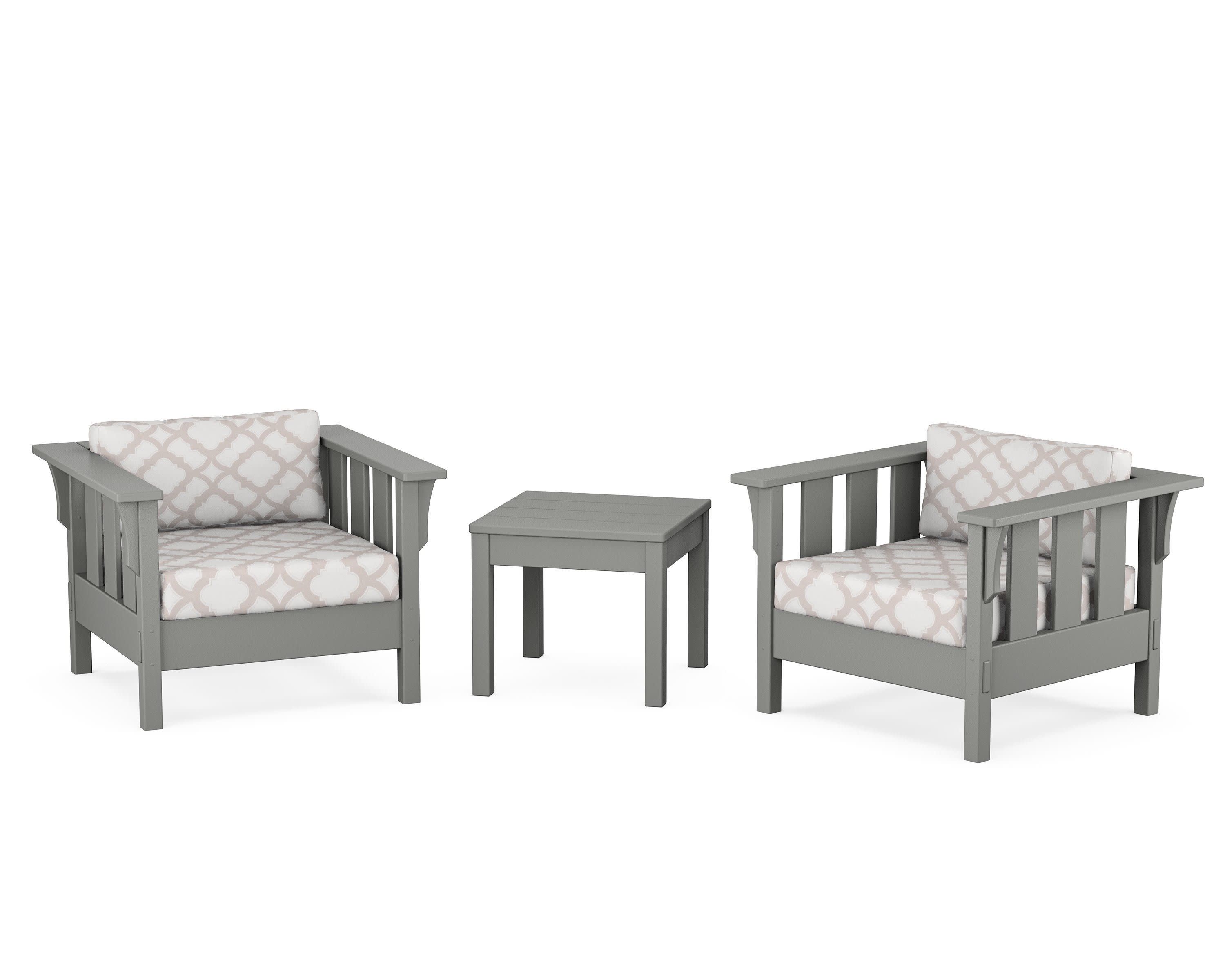 Acadia 3-Piece Deep Seating Set in Slate Grey / Trellis Dune Burlap