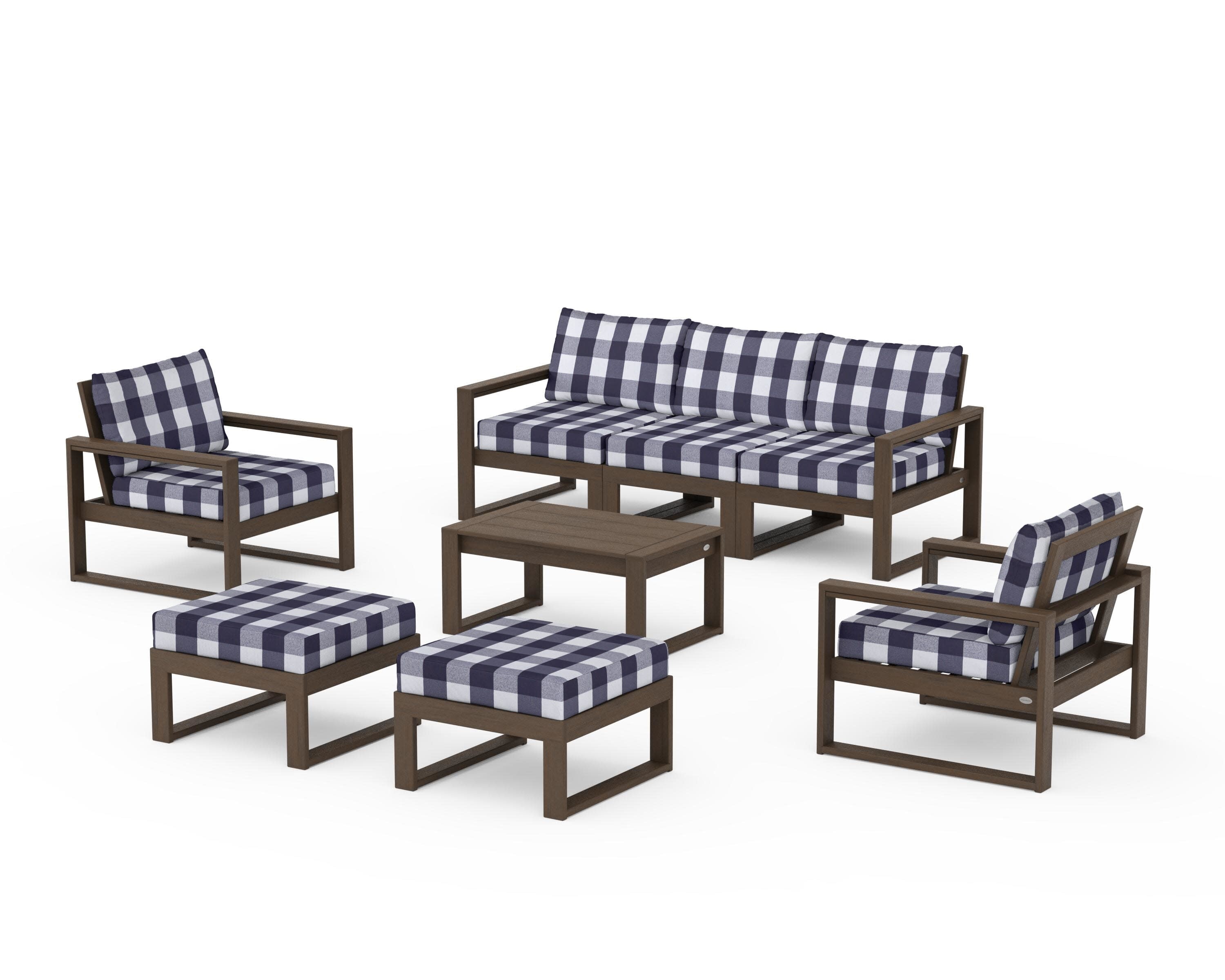 EDGE Sectional 8-Piece Lounge Sofa Set in Kona / Buffalo Plaid Navy