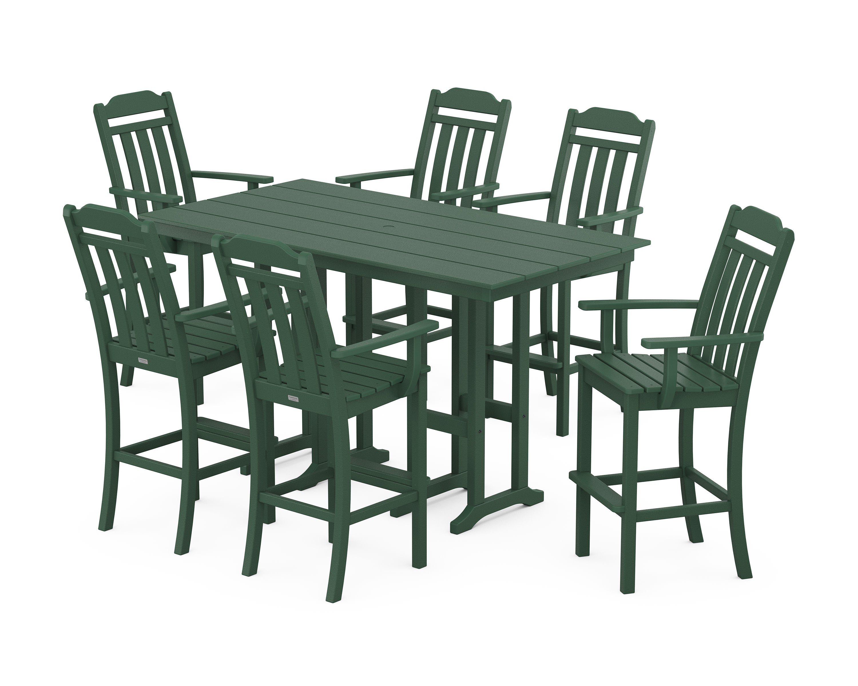 Cottage Arm Chair 7-Piece Farmhouse Bar Set in Green