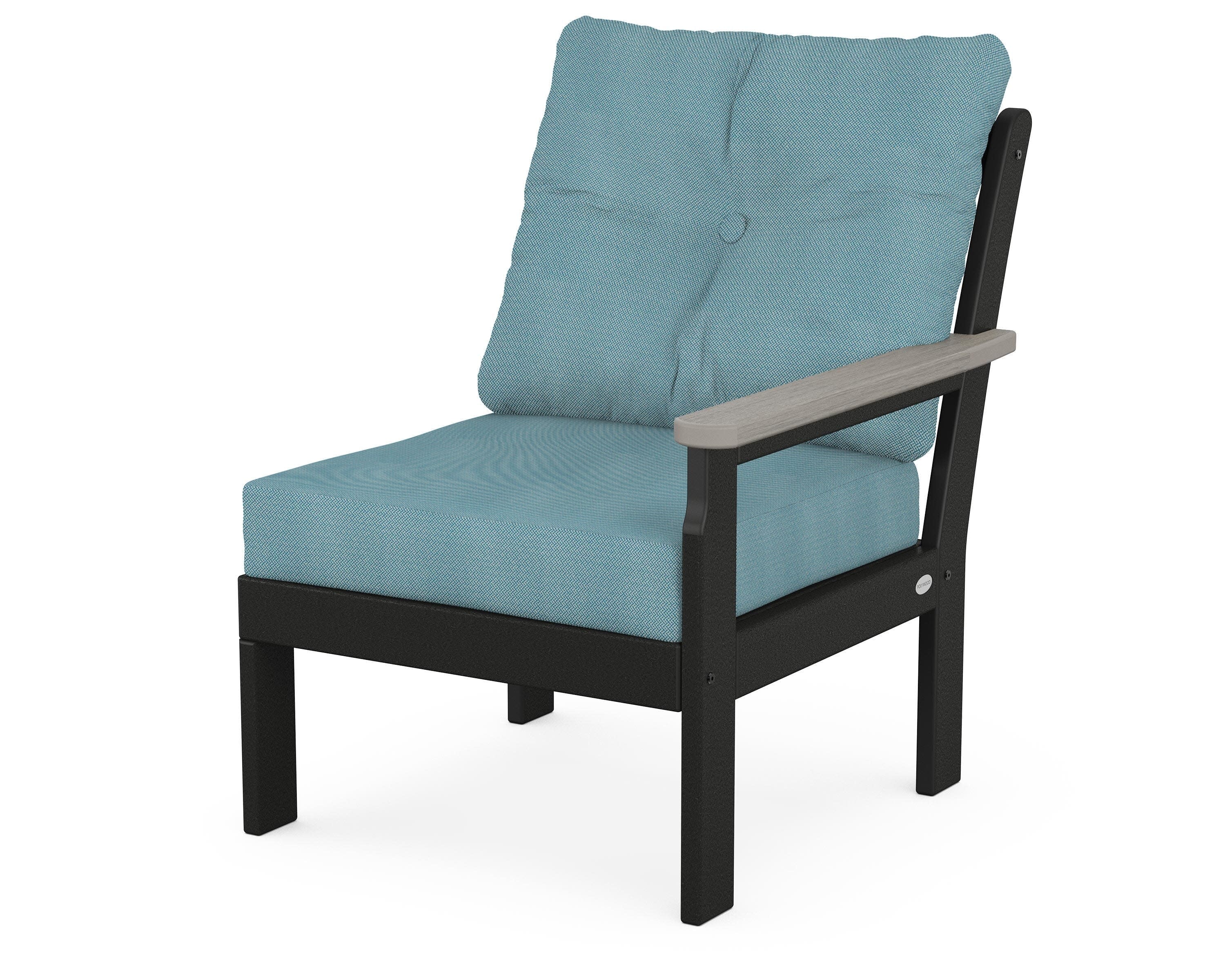 Vineyard Modular Right Arm Chair in Black / Driftwood / Lattice Sky Blue