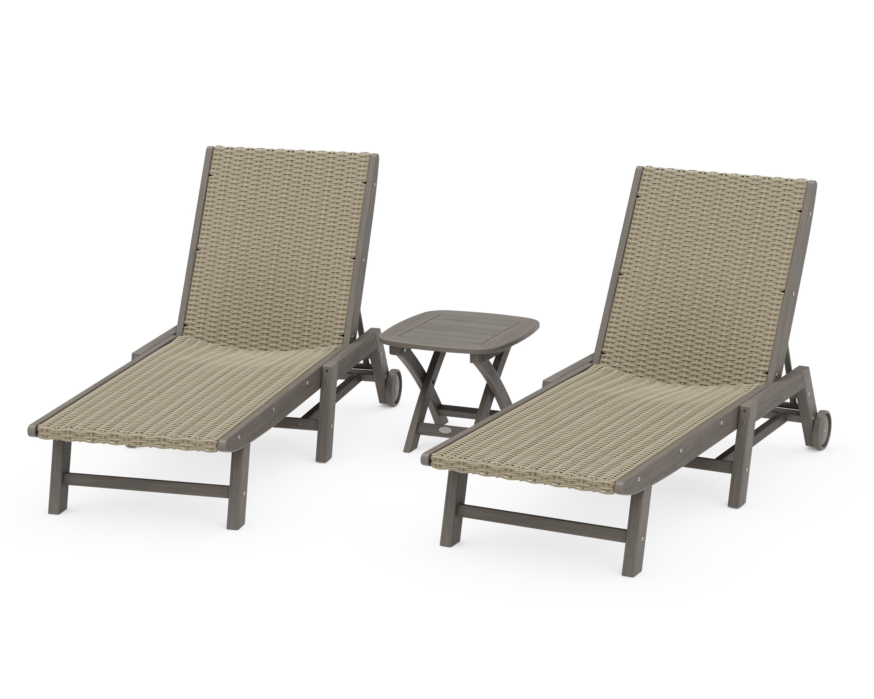 3 - Piece Coastal Woven Chaise with Wheels Chaise Lounge Set in Driftwood / Dune Grass