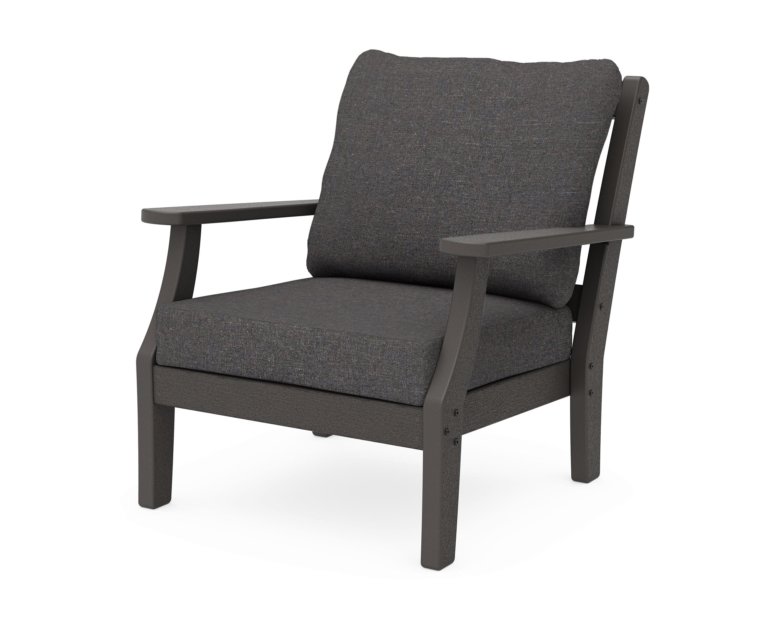 Chinoiserie Deep Seating Chair in Vintage Coffee / Ash Charcoal