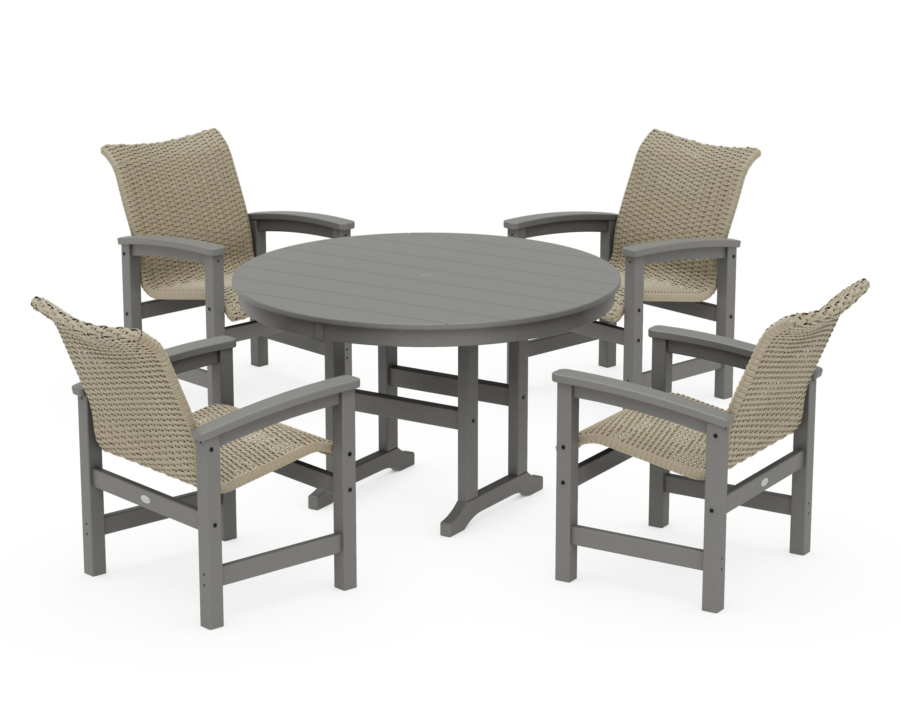 Coastal Woven 5-Piece Round Farmhouse Dining Set