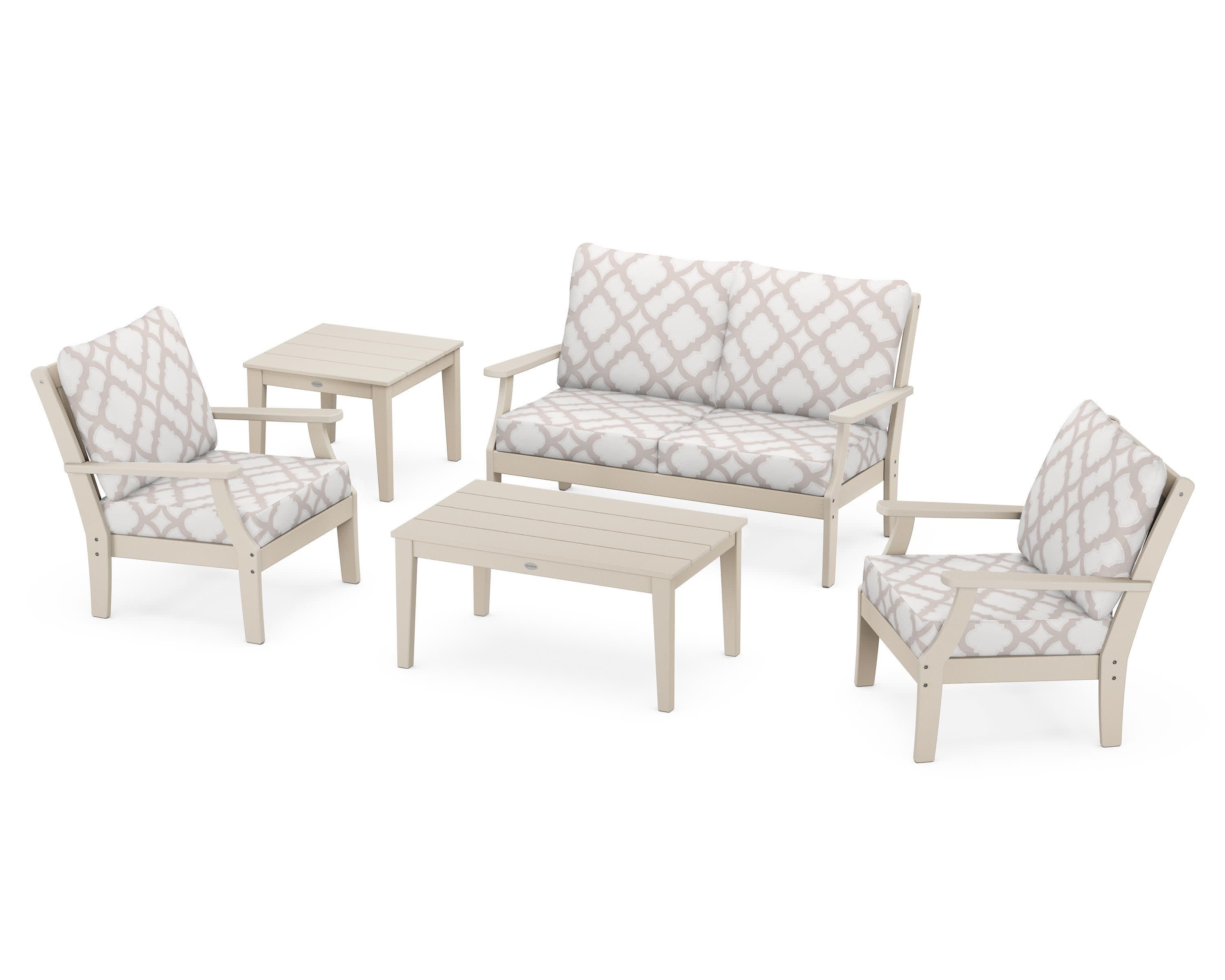 Braxton 5-Piece Deep Seating Set in Sand / Trellis Dune Burlap