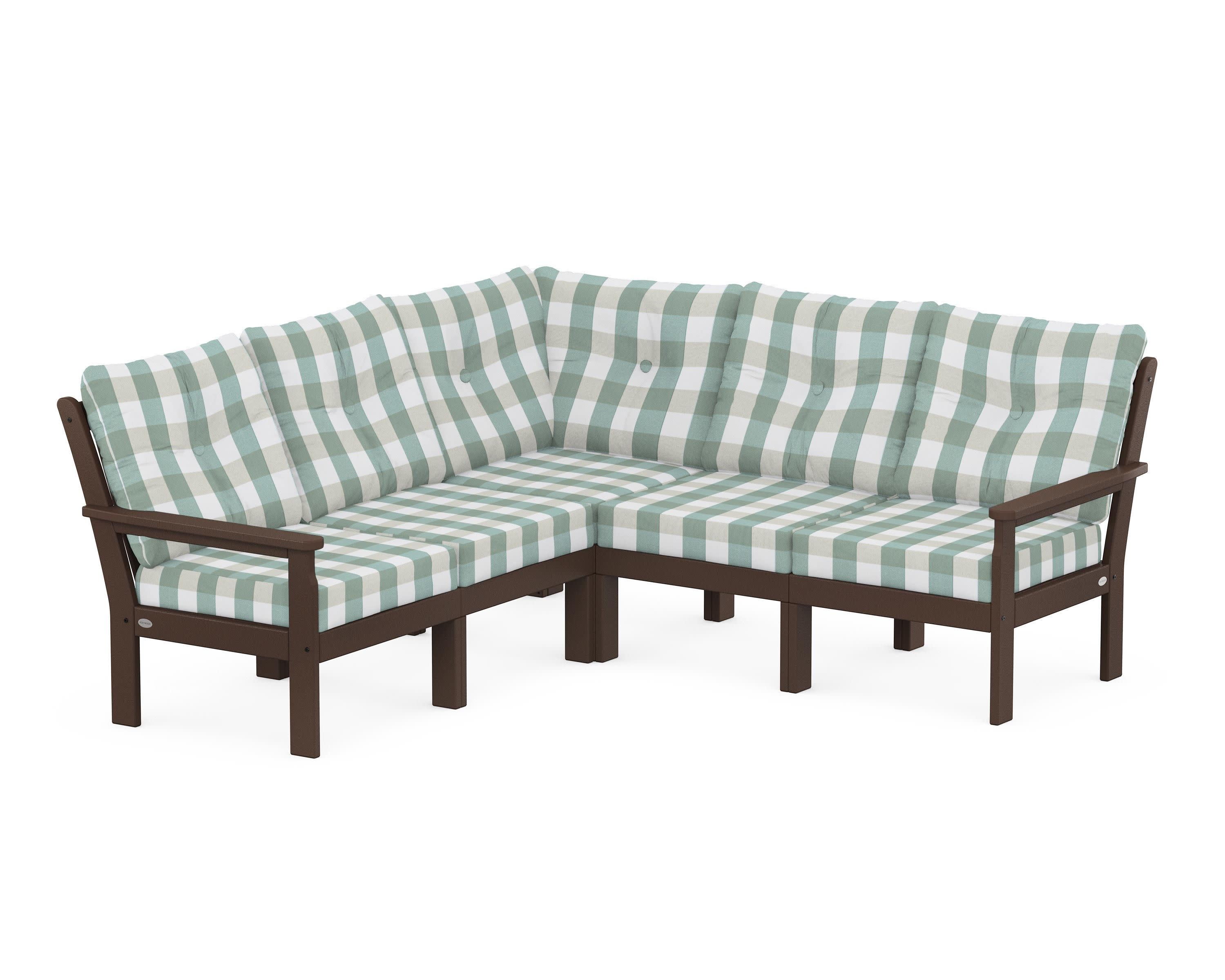 Vineyard 5-Piece Sectional in Mahogany / Buffalo Plaid Glacier Spa