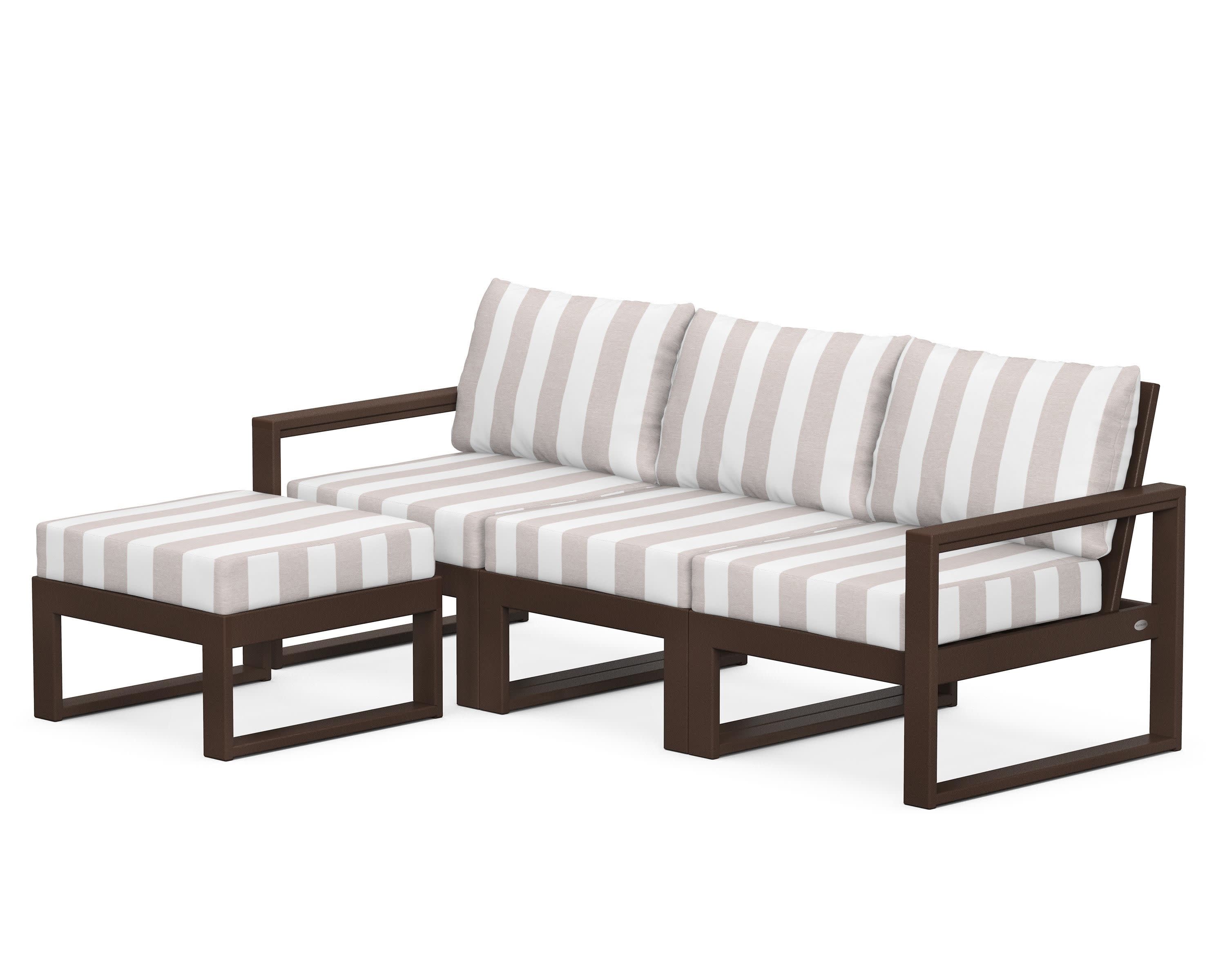 EDGE 4-Piece Modular Deep Seating Set with Ottoman in Mahogany / Cabana Stripe Dune Burlap