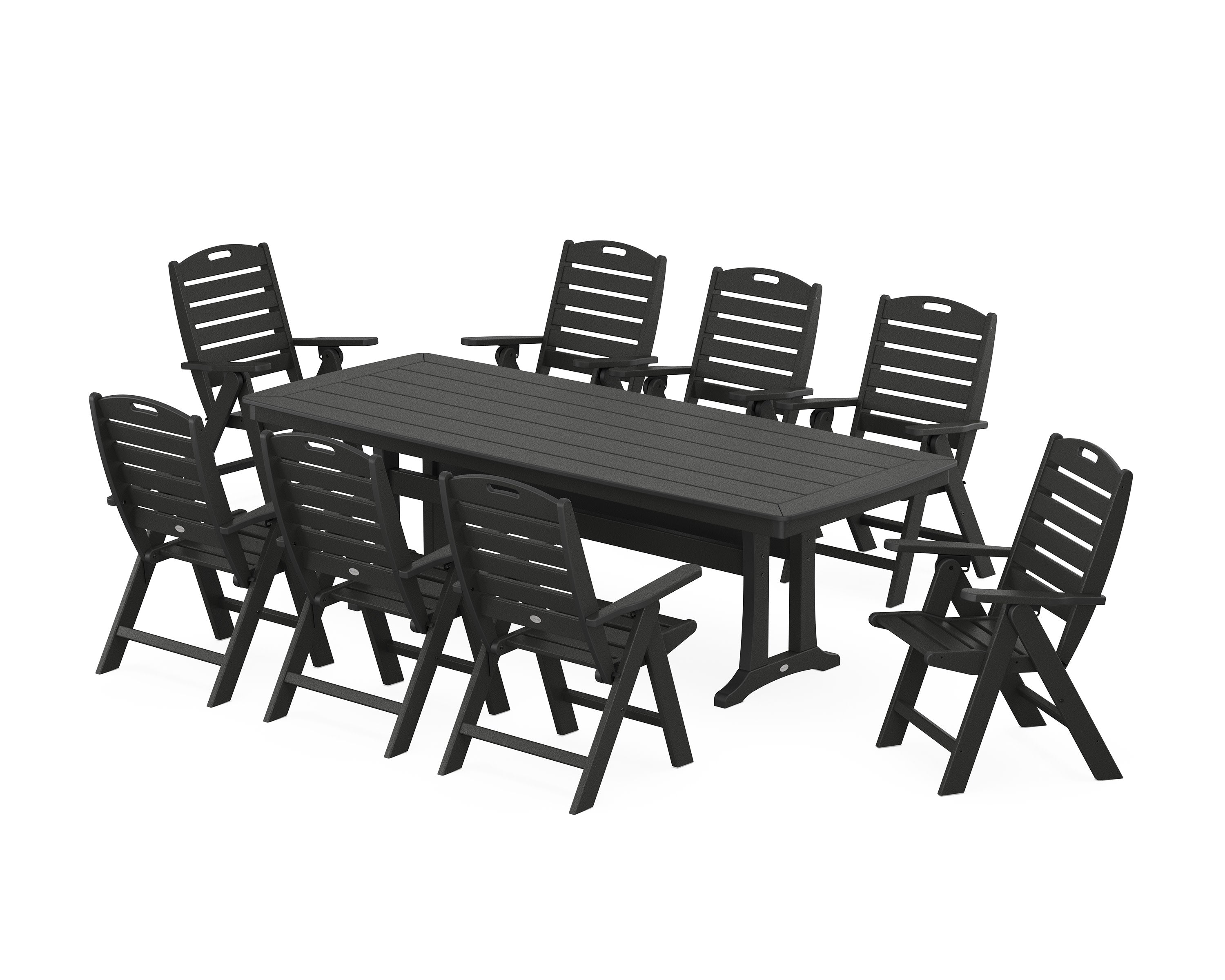 Nautical Highback 9-Piece Dining Set with Trestle Legs in Black