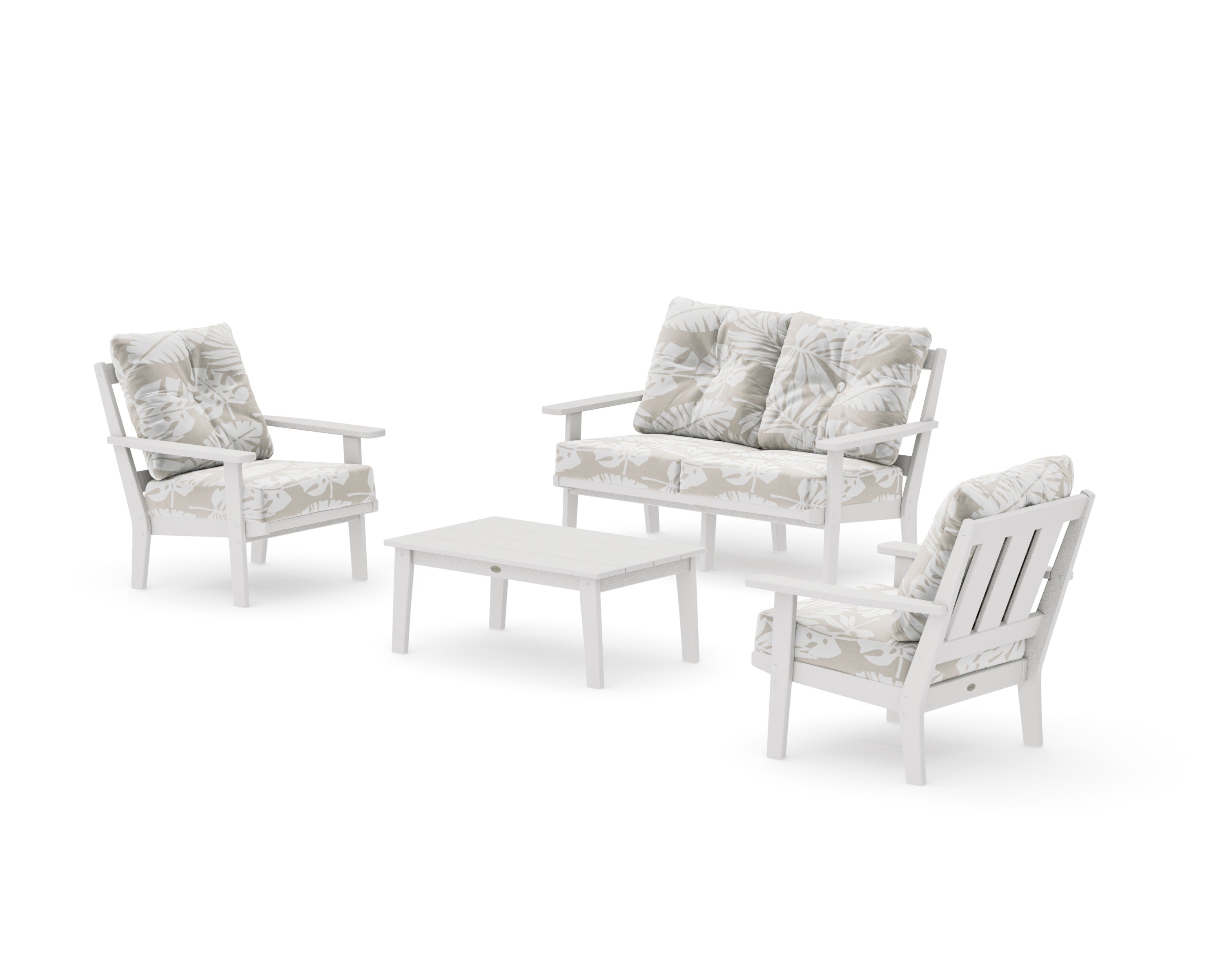 Oxford 4-Piece Deep Seating Set with Loveseat in Vintage White / Leaf Dune Burlap