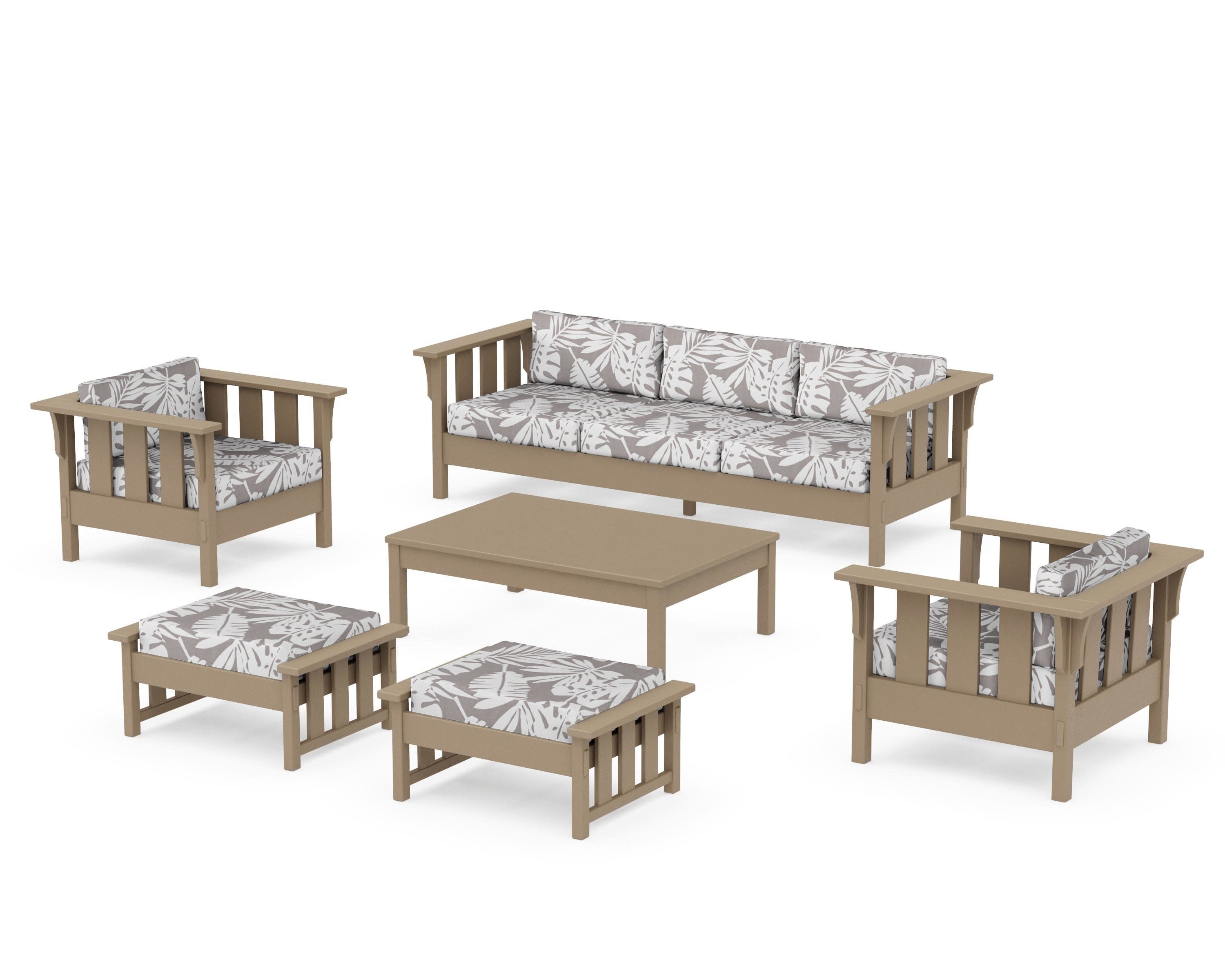 Acadia 6-Piece Lounge Sofa Set in Vintage Sahara / Leaf Grey Mist