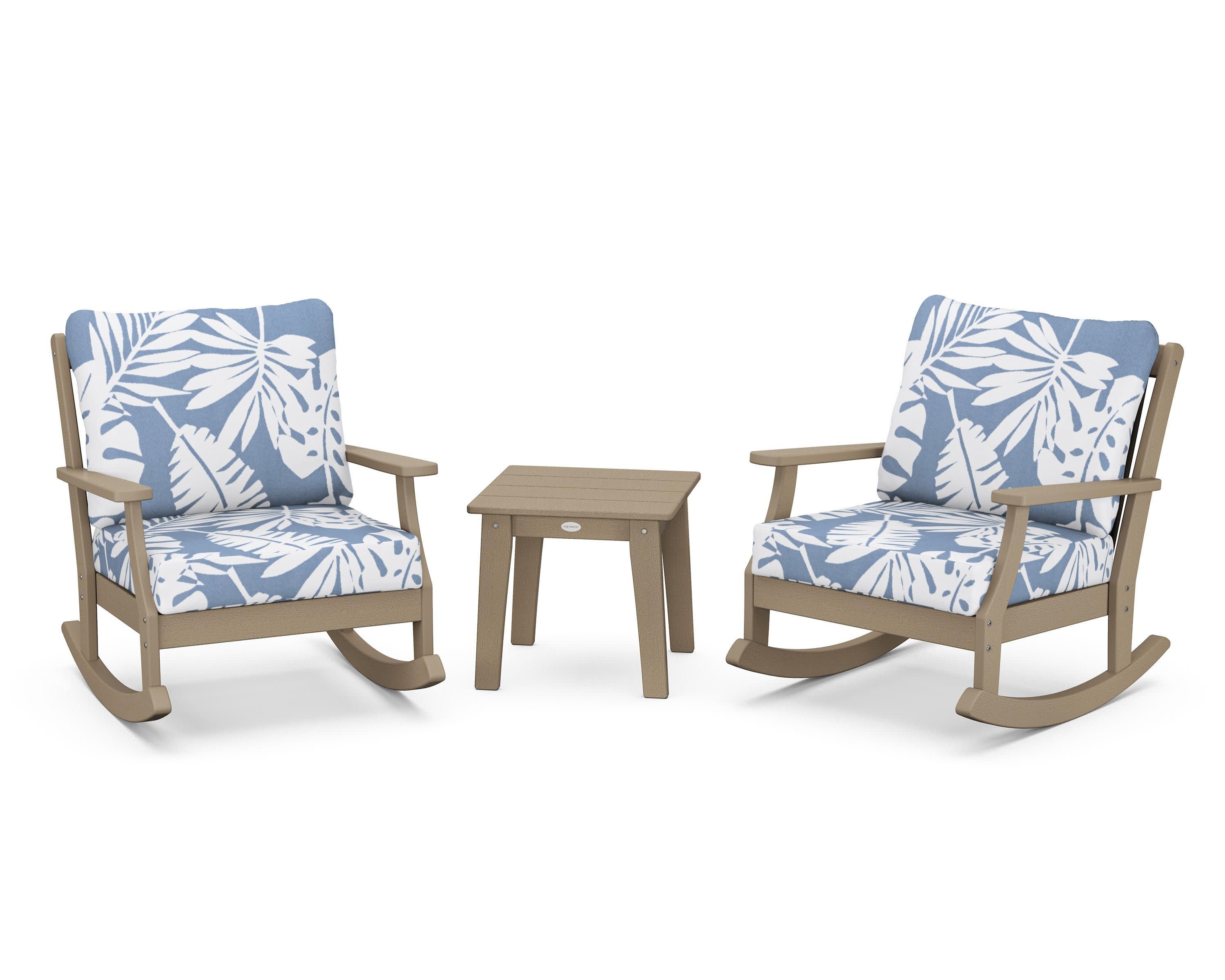 Braxton 3-Piece Deep Seating Rocker Set in Vintage Sahara / Leaf Sky Blue