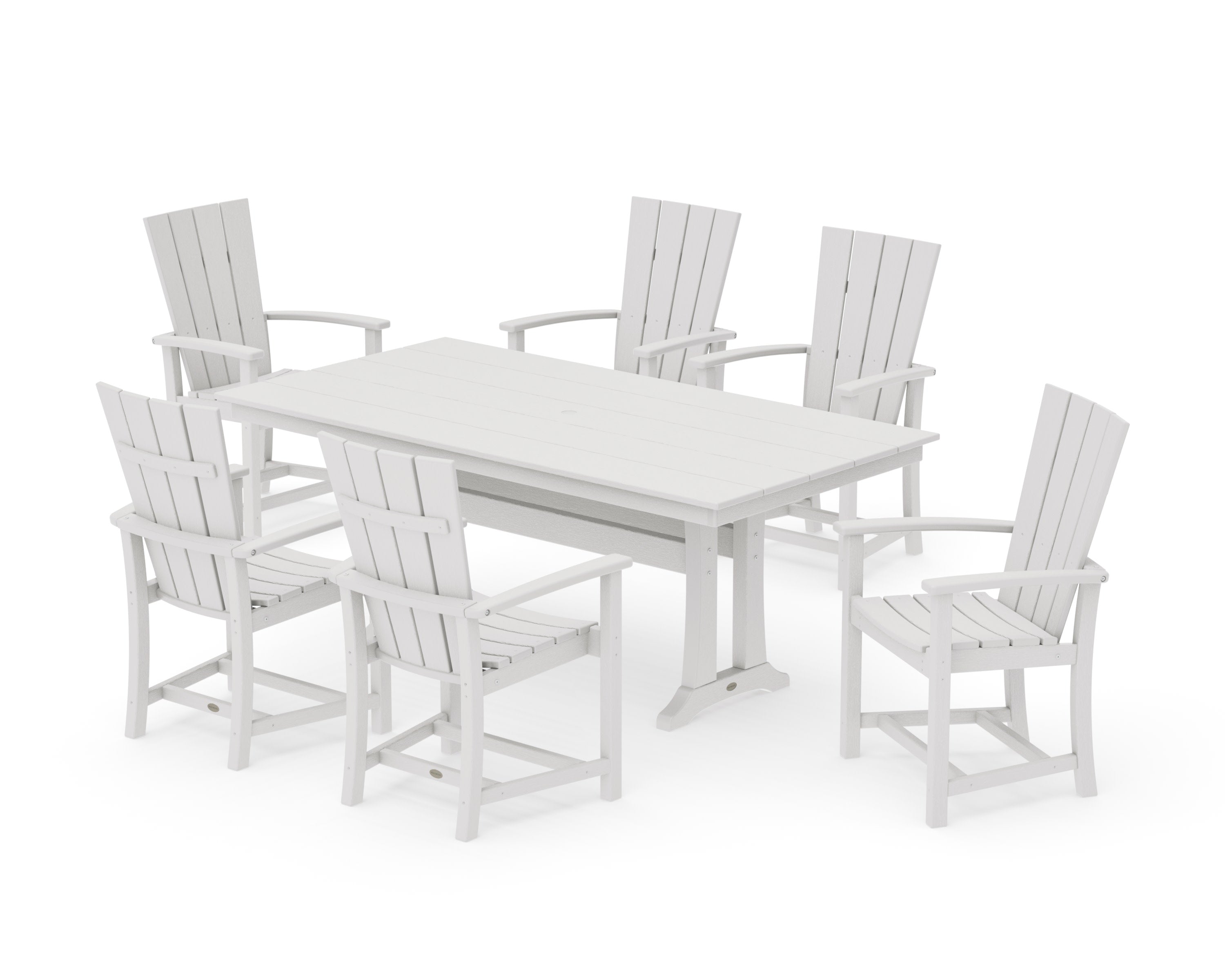 Quattro 7-Piece Farmhouse Dining Set with Trestle Legs in Vintage White