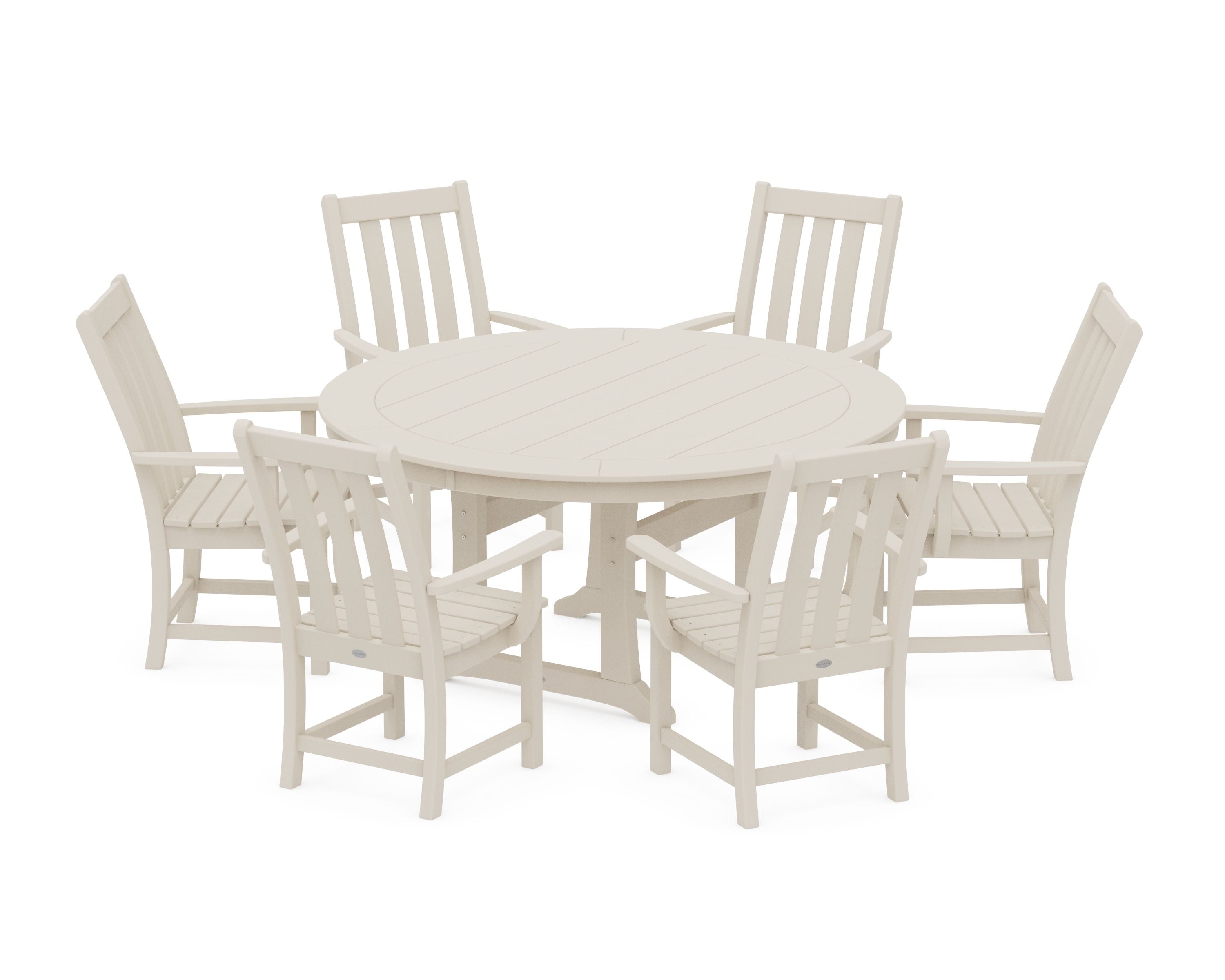 Vineyard 7-Piece Arm Chair Round Dining Set in Sand