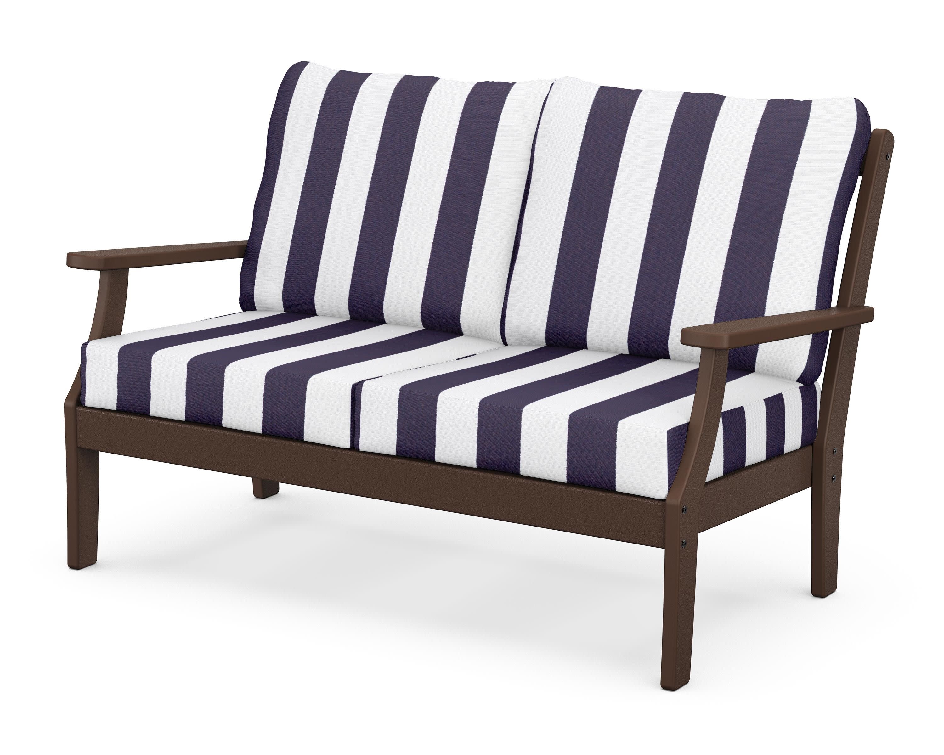 Braxton Deep Seating Loveseat in Mahogany / Cabana Stripe Navy