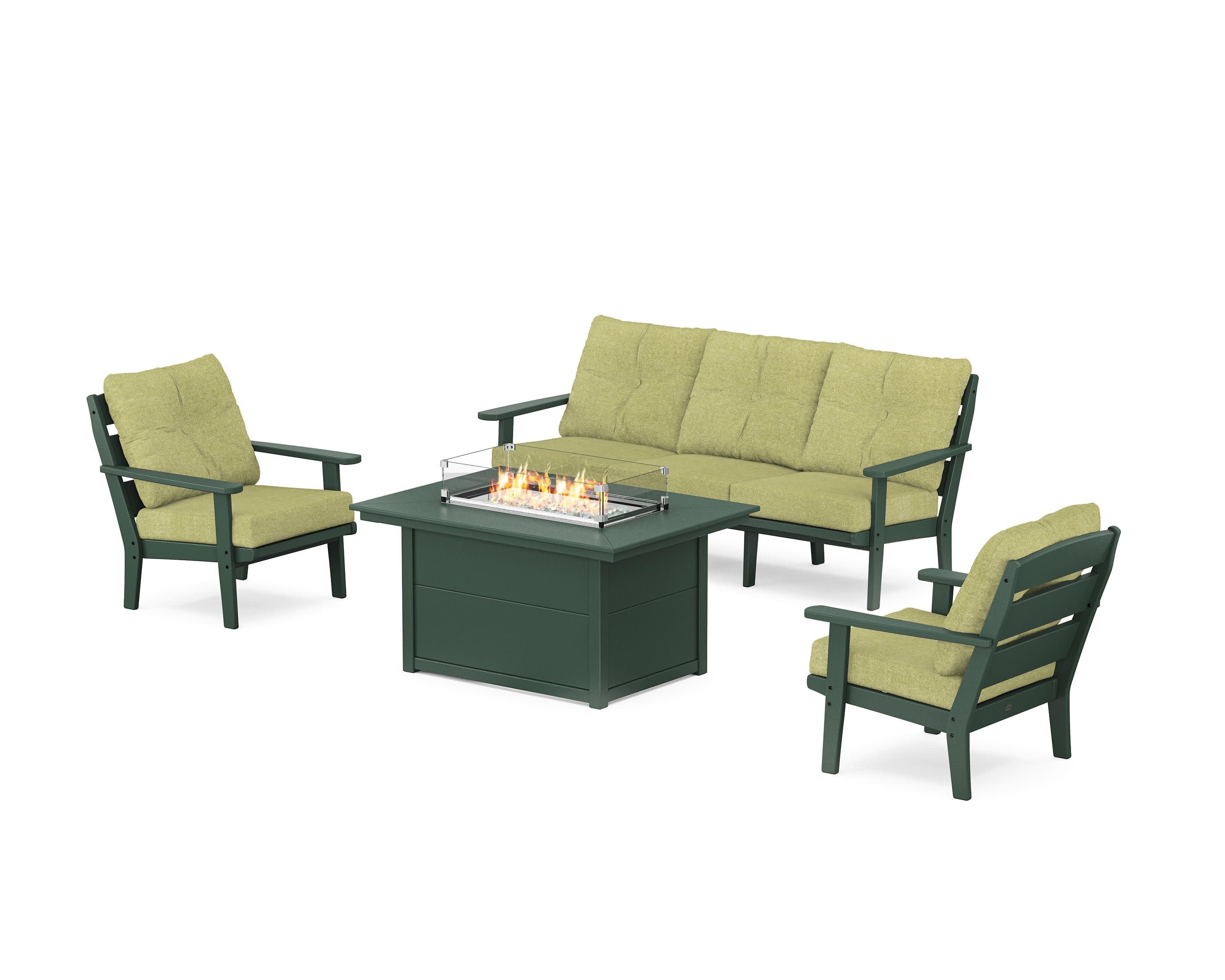 Lakeside Deep Seating Fire Pit Table Set in Green / Chartreuse Boucle