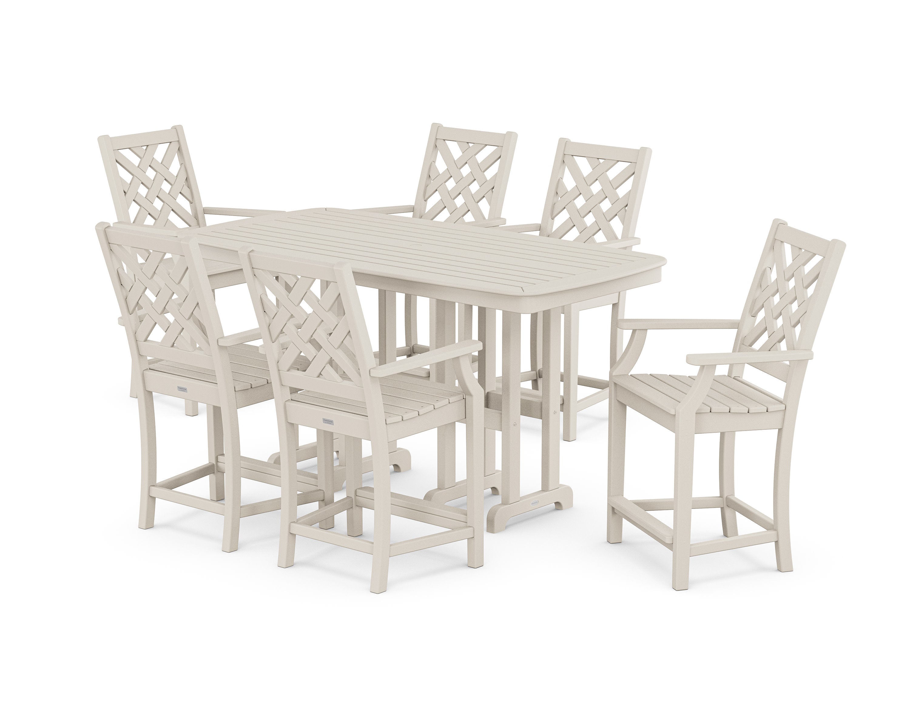 Wovendale Arm Chair 7-Piece Counter Set in Sand