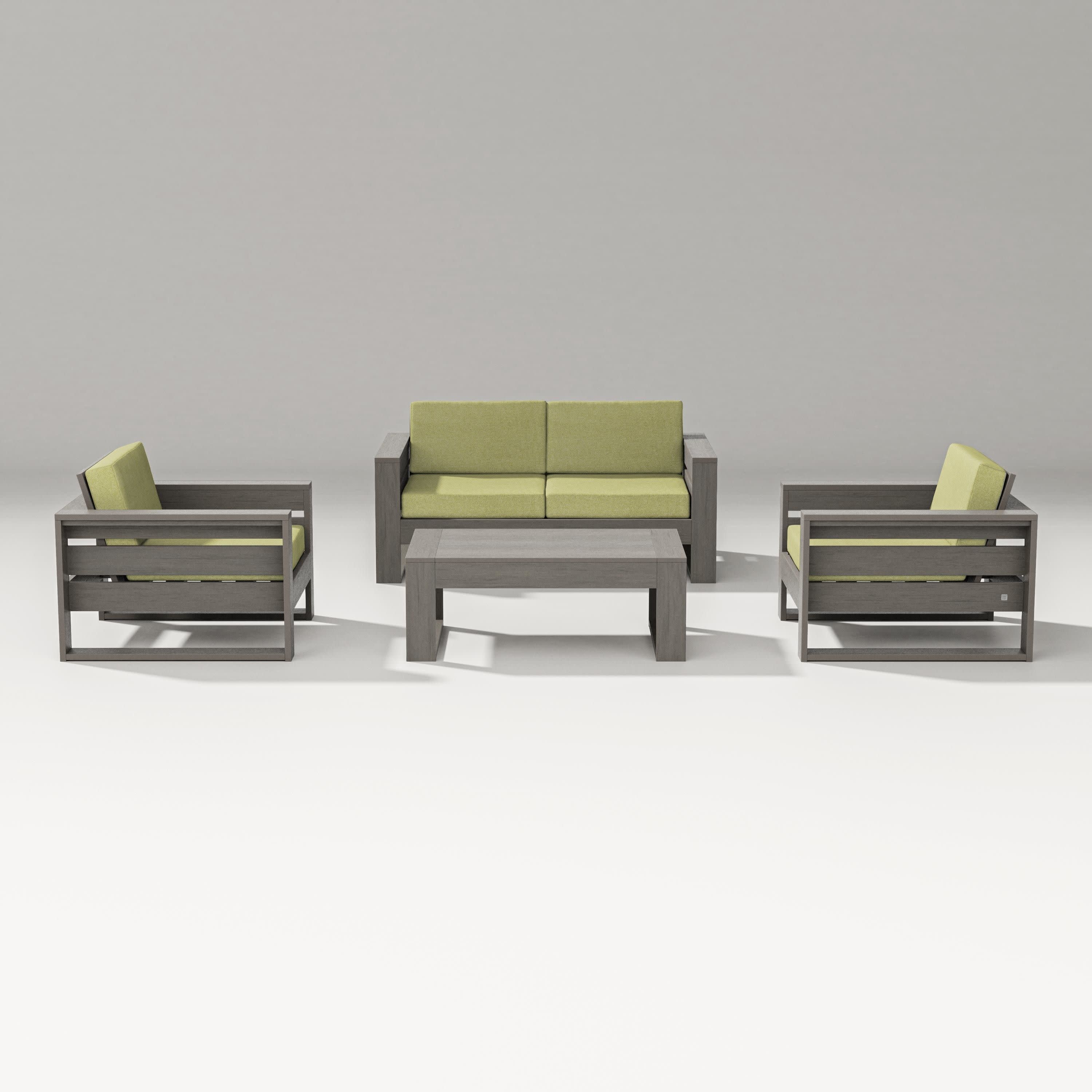 Latitude 4-Piece Lounge Loveseat Set in Driftwood / Chartreuse Boucle