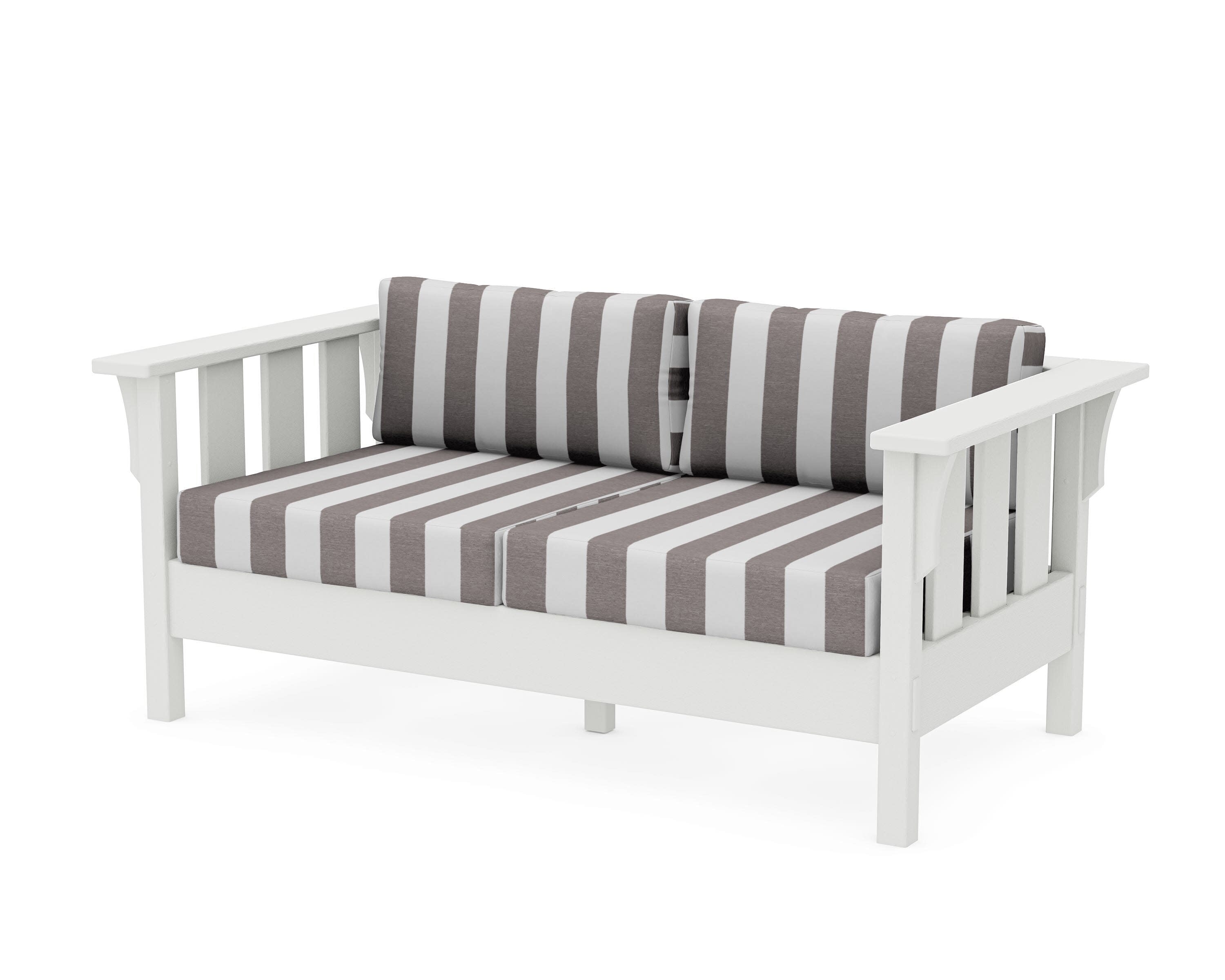 Acadia Deep Seating Loveseat in Vintage White / Cabana Stripe Grey Mist