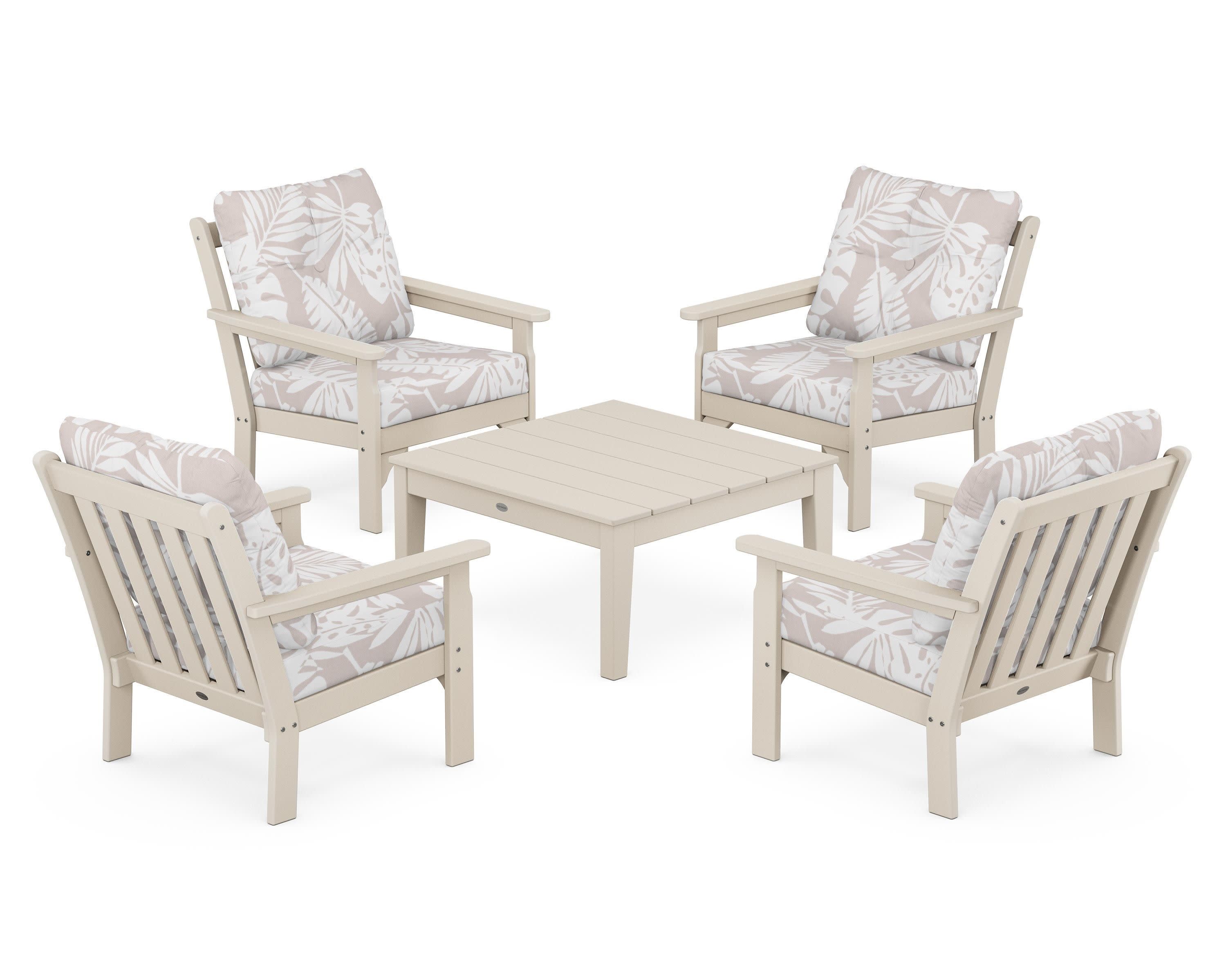 Vineyard 5-Piece Deep Seating Conversation Set in Sand / Leaf Dune Burlap
