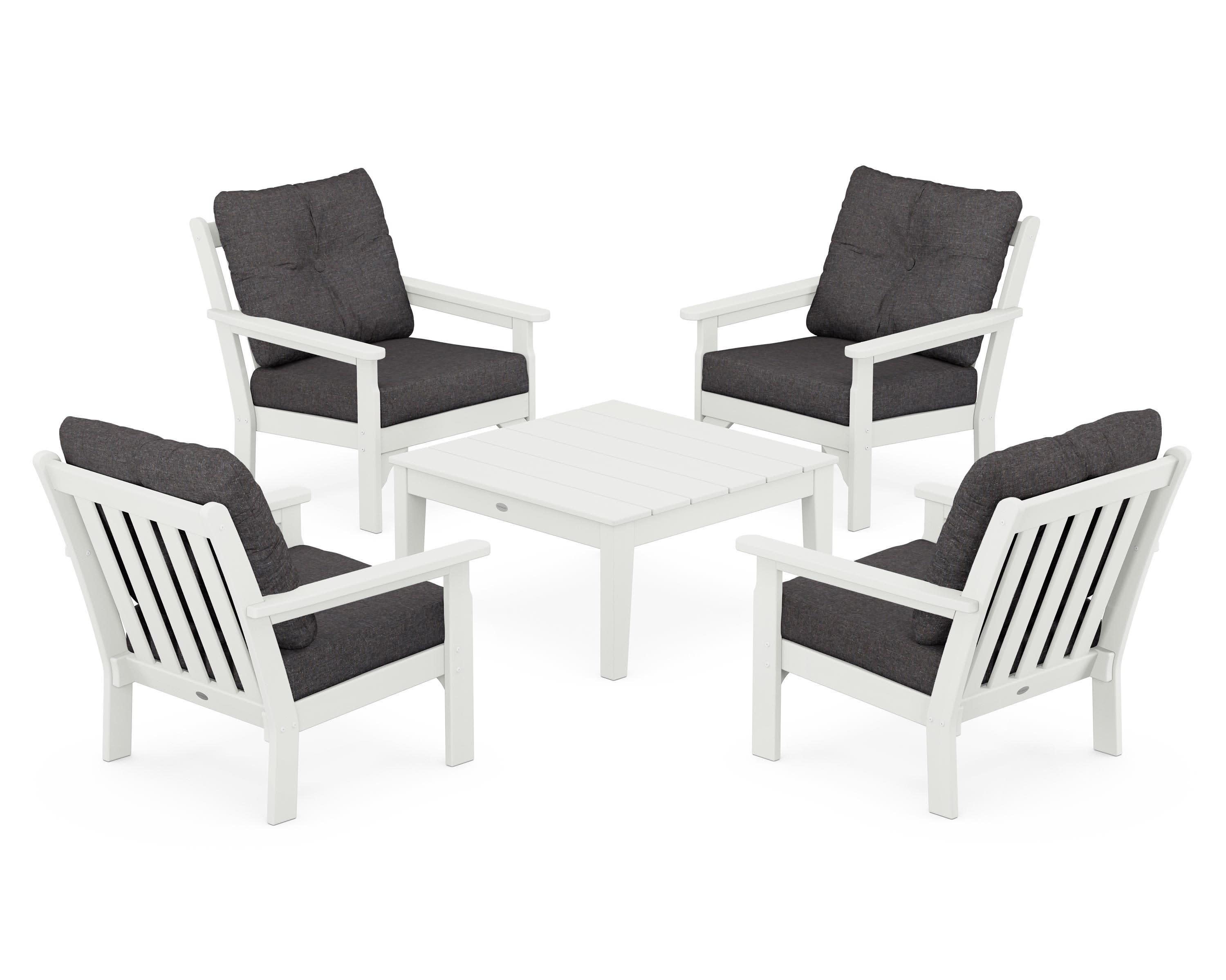 Vineyard 5-Piece Deep Seating Conversation Set in Vintage White / Ash Charcoal