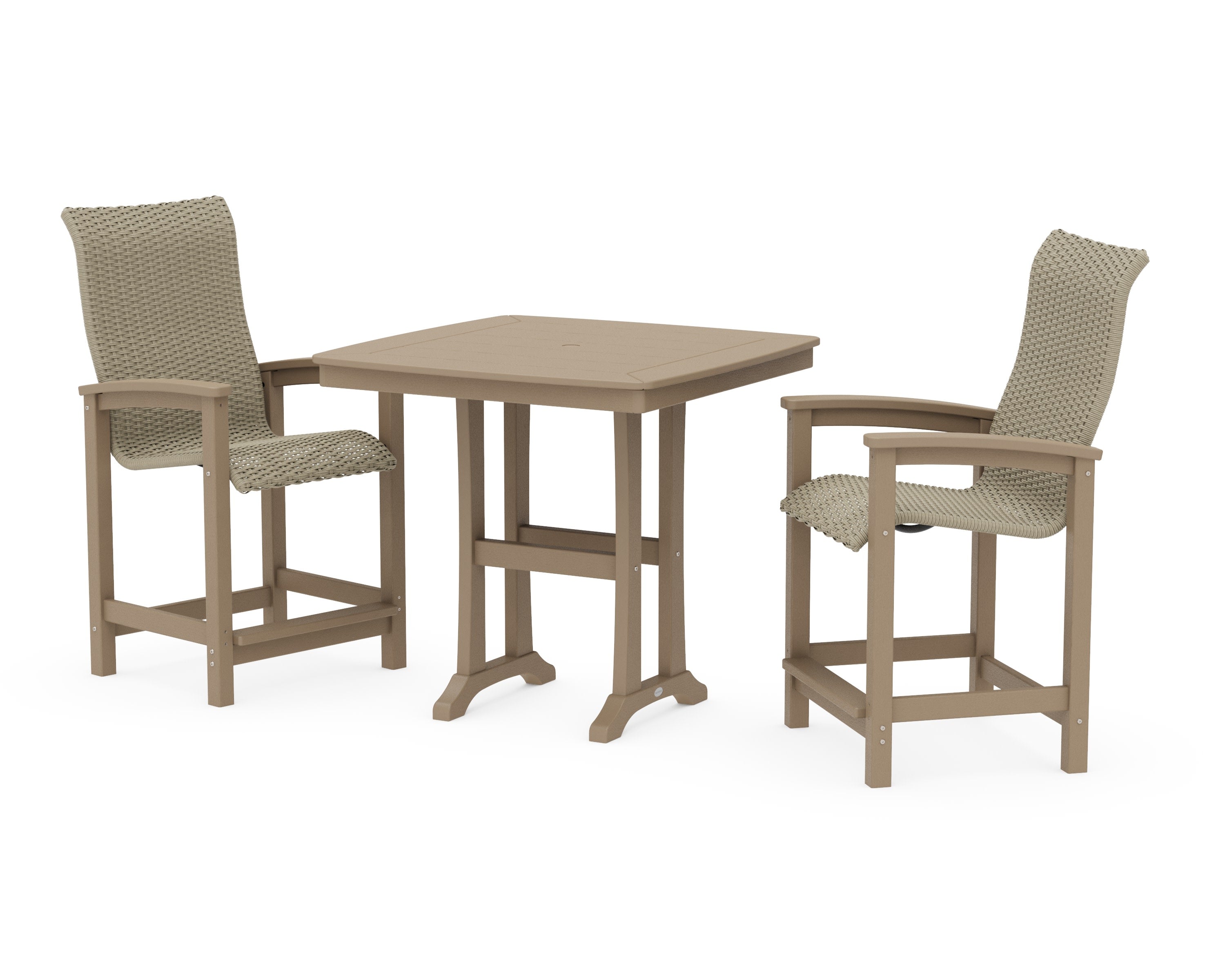 Coastal Woven High-Back 3-Piece Counter Set with Trestle Legs in Vintage Sahara / Dune Grass