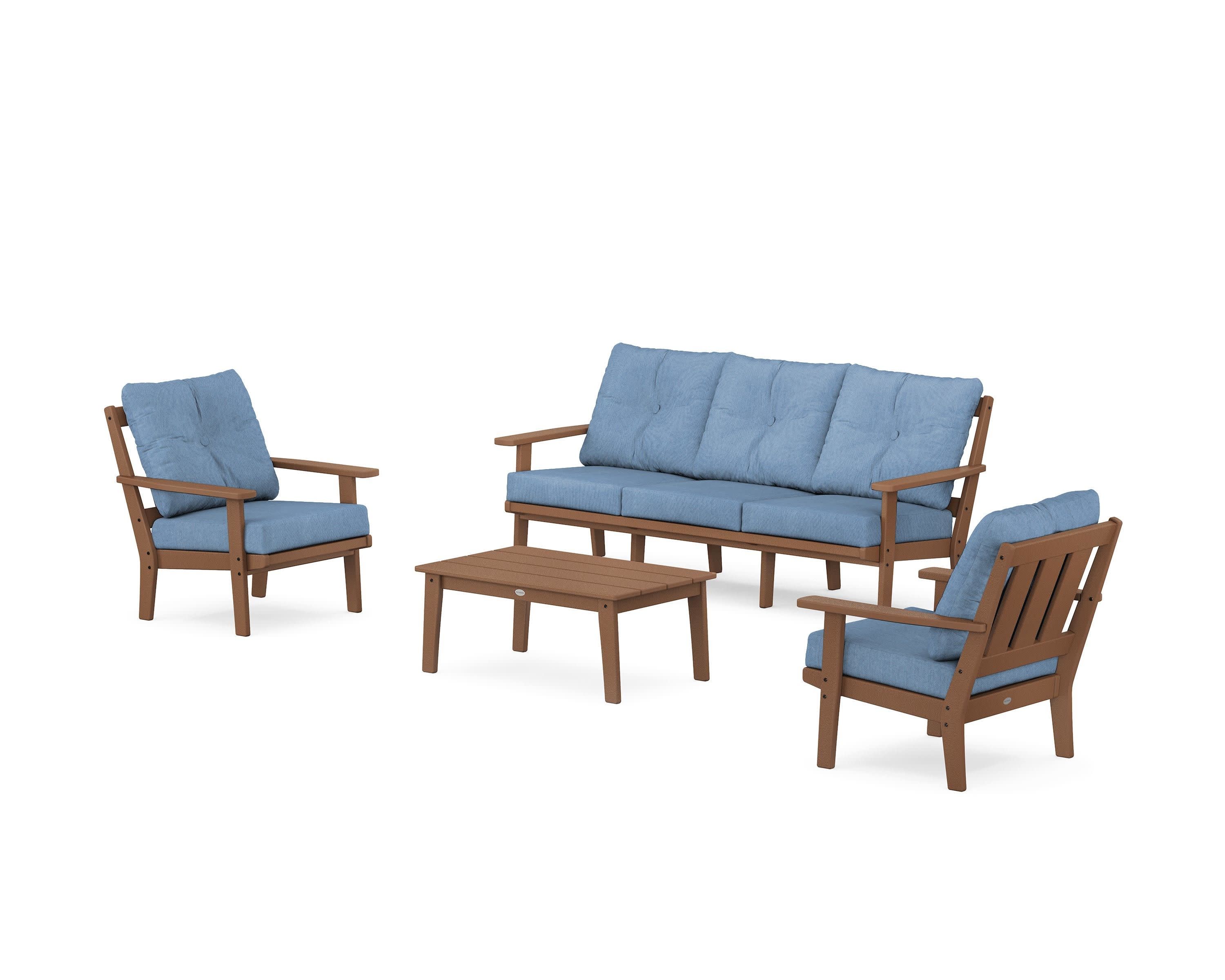 Oxford 4-Piece Deep Seating Set with Sofa in Teak / Sky Blue