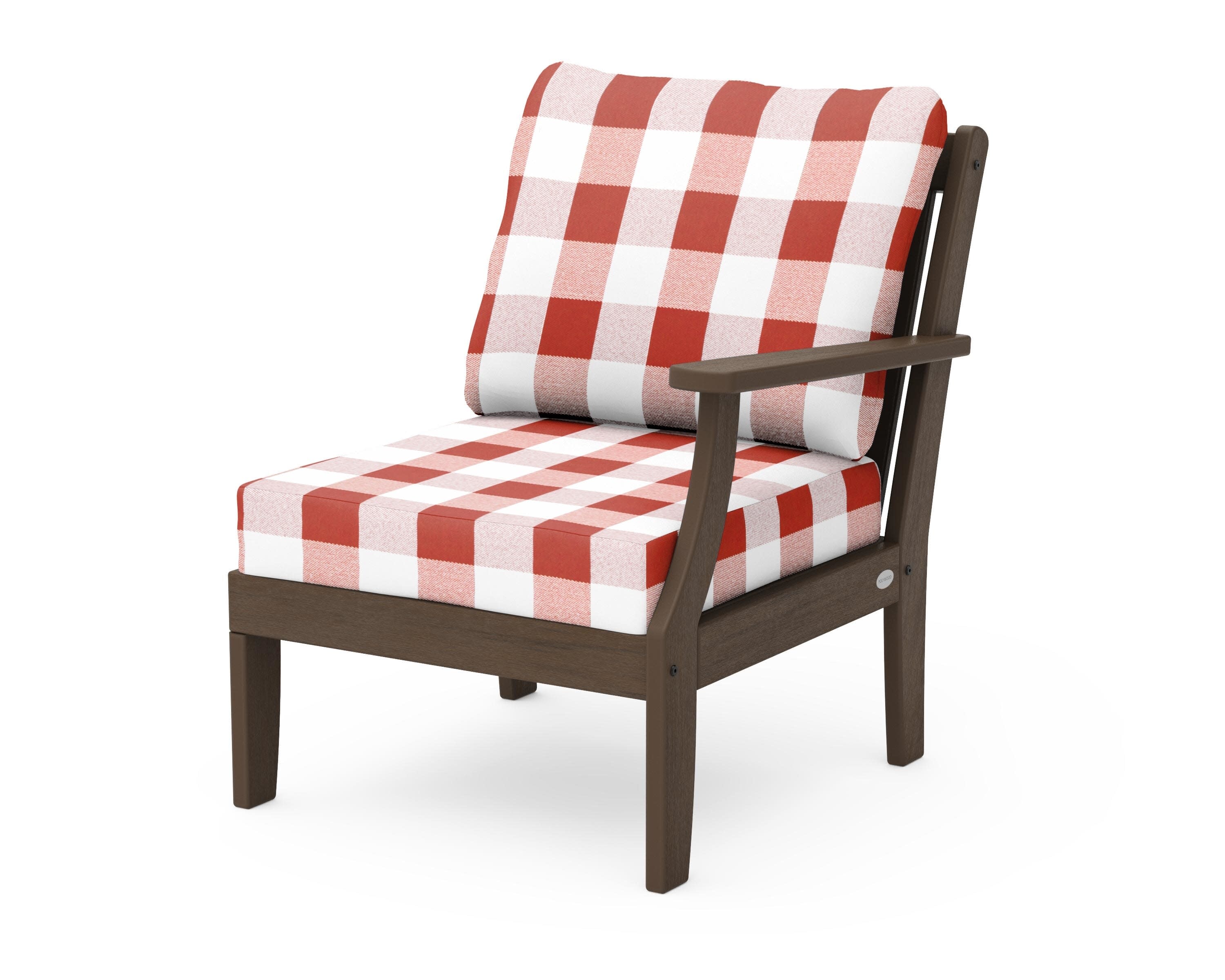 Braxton Modular Right Arm Chair in Kona / Buffalo Plaid Crimson
