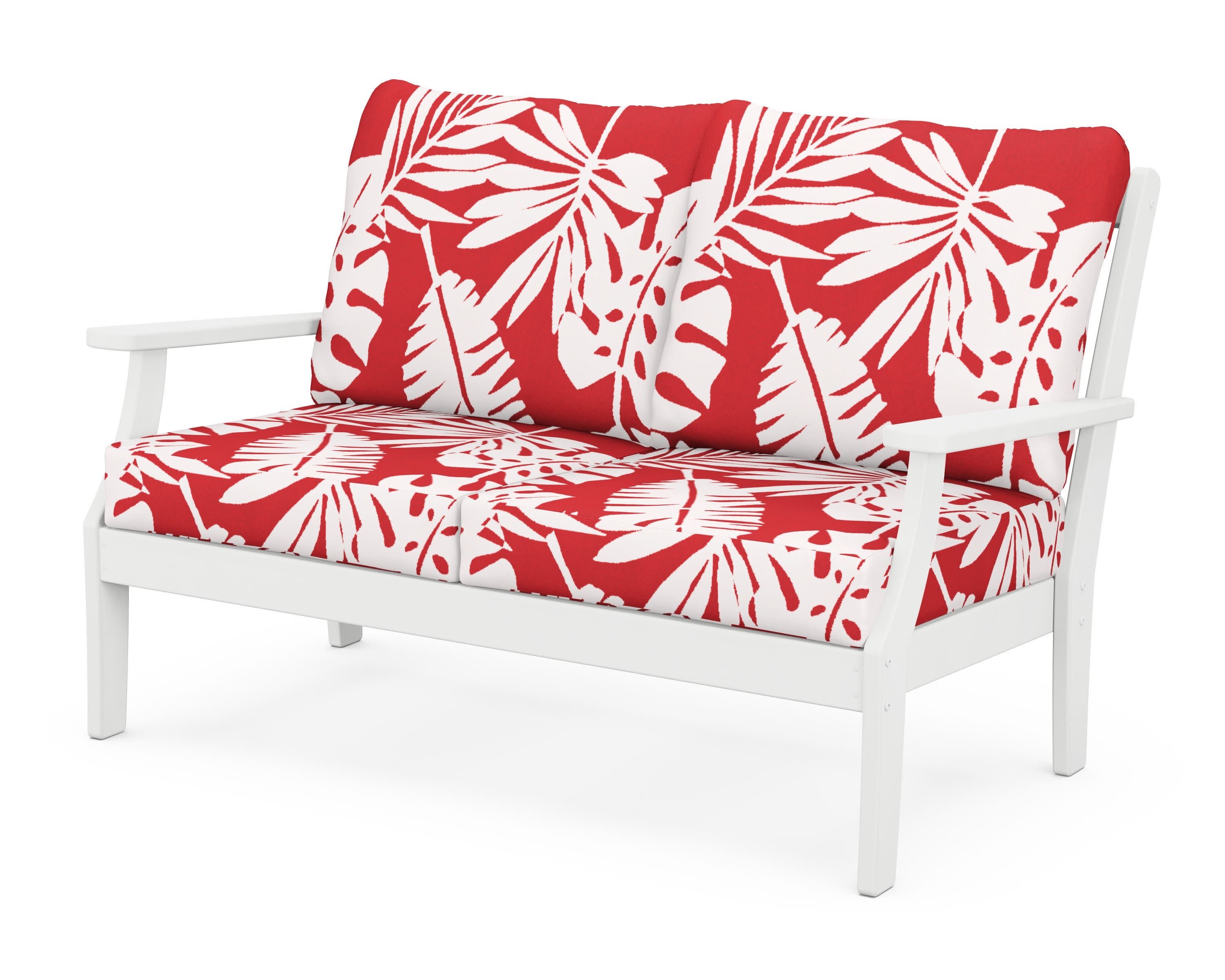 Braxton Deep Seating Loveseat in White / Leaf Crimson