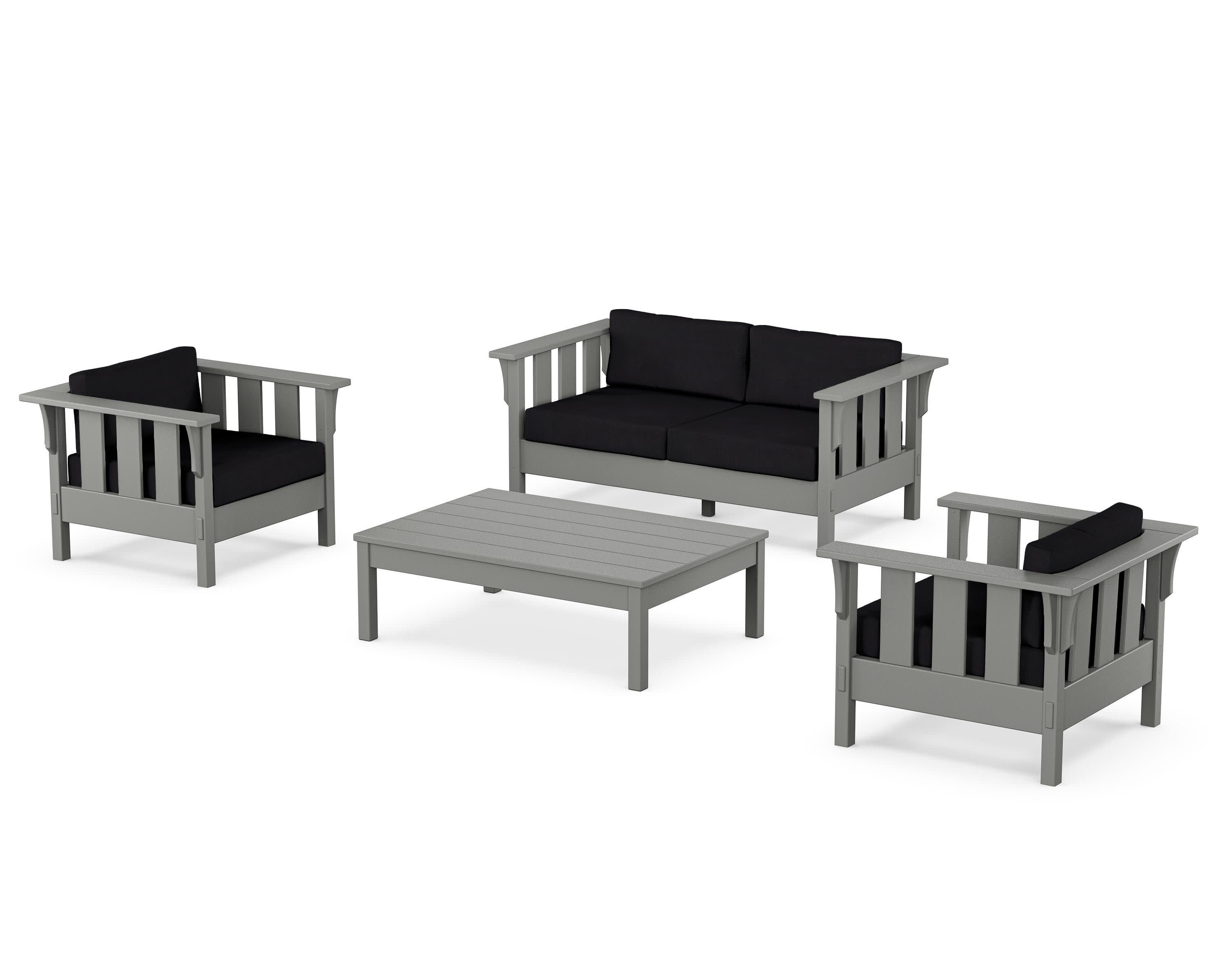 Acadia 4-Piece Deep Seating Set with Loveseat in Slate Grey / Midnight Linen